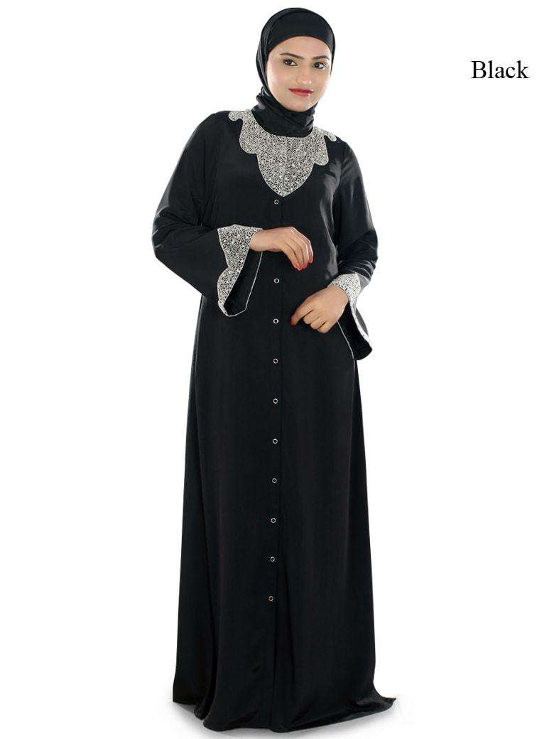 Hifja Black Hand Embroidered Burqa - Islamic Abaya Dress for Women - Modest Muslim Prayer Dress - Perfect for Mosque, Eid & Special Occasions