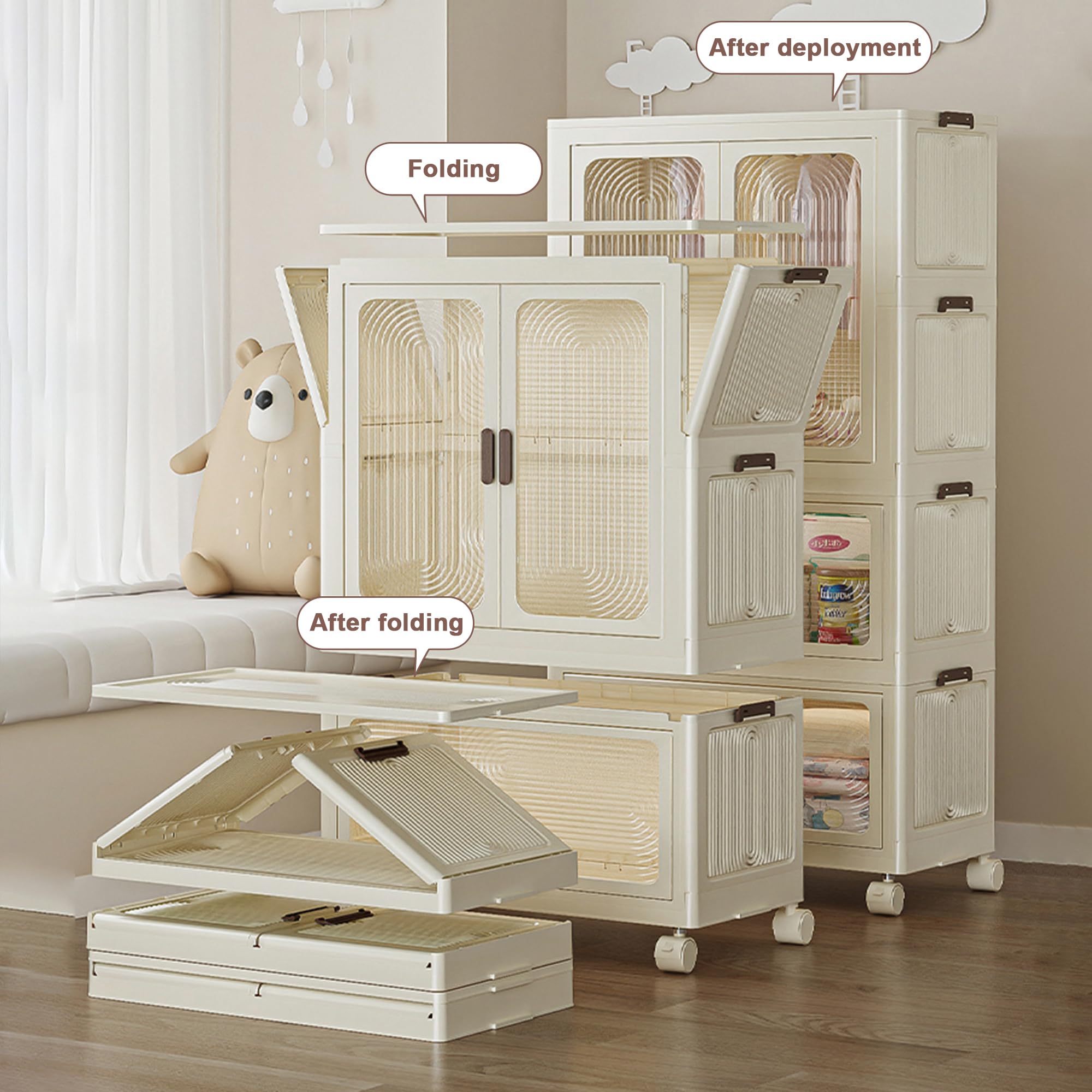 Portable Wardrobe Closet Organizer with Magnetic Doors - 4 Storage Cubes & Hanging Rod Included - 10 Bonus Hangers - Space-Saving Clothes Storage for Bedroom, Nursery, or Dorm - Perfect Baby Wardrobe Cabinet & Clothes Dresser for Small Spaces