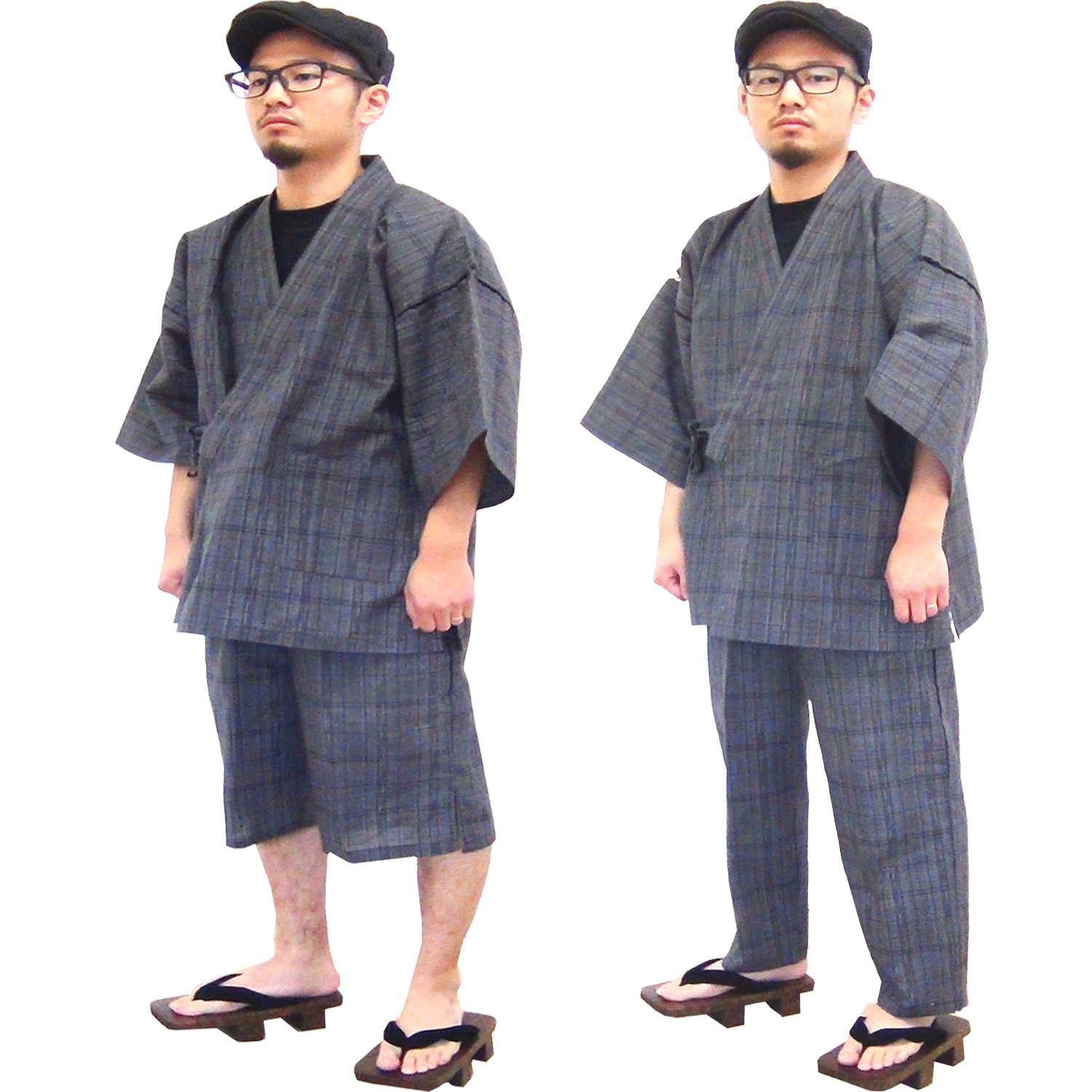 Japanese Samueya Men's Jinbei 2-Piece Cotton Loungewear Set (Pants Included) - Comfortable Traditional Japanese Clothing for Home, Yoga & Relaxation