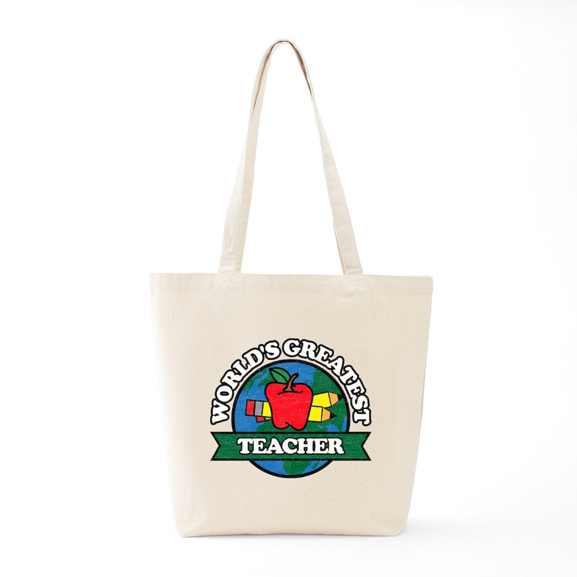World's Greatest Teacher Tote Bag - Natural Canvas Reusable Shopping Bag for School, Work & Groceries - Eco-Friendly Teacher Gift Idea