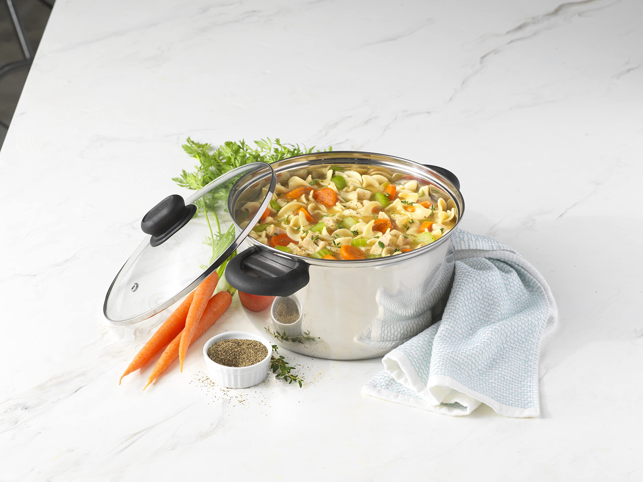 GoodCook Classic 5-Quart Stainless Steel Dutch Oven with Tempered Glass Lid - Silver | Oven & Stovetop Safe for Soups, Stews & Baking | Perfect for Family Dinners & Entertaining