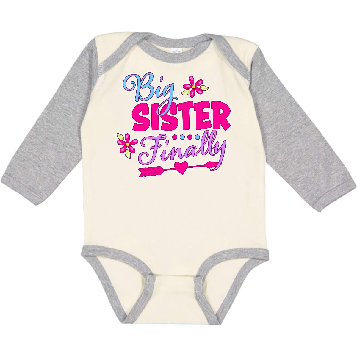 Inktastic Big Sister Finally with Flowers and Arrow Long Sleeve Baby Bodysuit - Perfect for Sibling Matching Outfits, Family Photos & Special Occasions