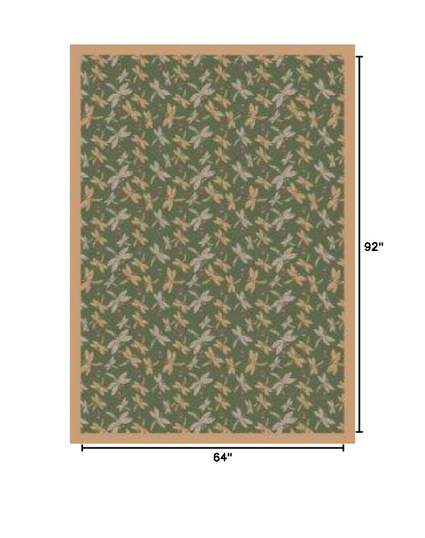 Joy Carpets Kaleidoscope Dragonflies Whimsical Area Rugs - Green Kids Playroom Rug, Non-Slip Nursery Rug for Bedroom & Living Room Decor - Soft & Durable Indoor Floor Mat for Home, Play Areas & Daycare
