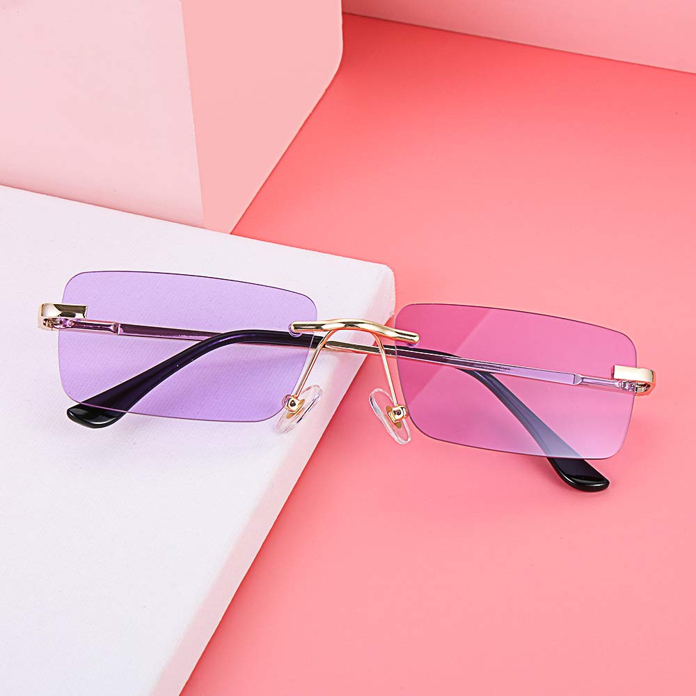 Trendy Rimless Rectangle Sunglasses for Women & Men - UV Protection Candy Color Fashion Eyewear for Beach, Party & Outdoor Activities