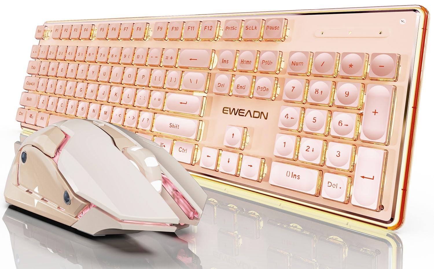 EWEADN V3 Wireless Keyboard and Mouse Combo - Bluetooth/2.4G Rechargeable, Silent Backlit Keyboard with Metal Panel, Full Size Cute Rose Pink Design for Office, Gaming & Home Use