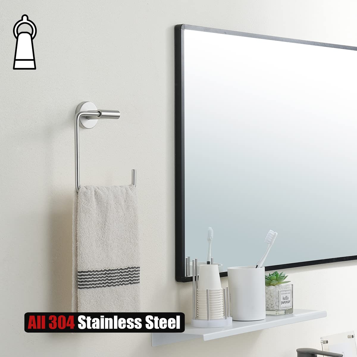 Stainless Steel Square Towel Ring Holder - 6 Inch Brushed Nickel Wall Mount Bathroom Accessory (TR140-BN) - Perfect for Modern Bathrooms & Powder Rooms