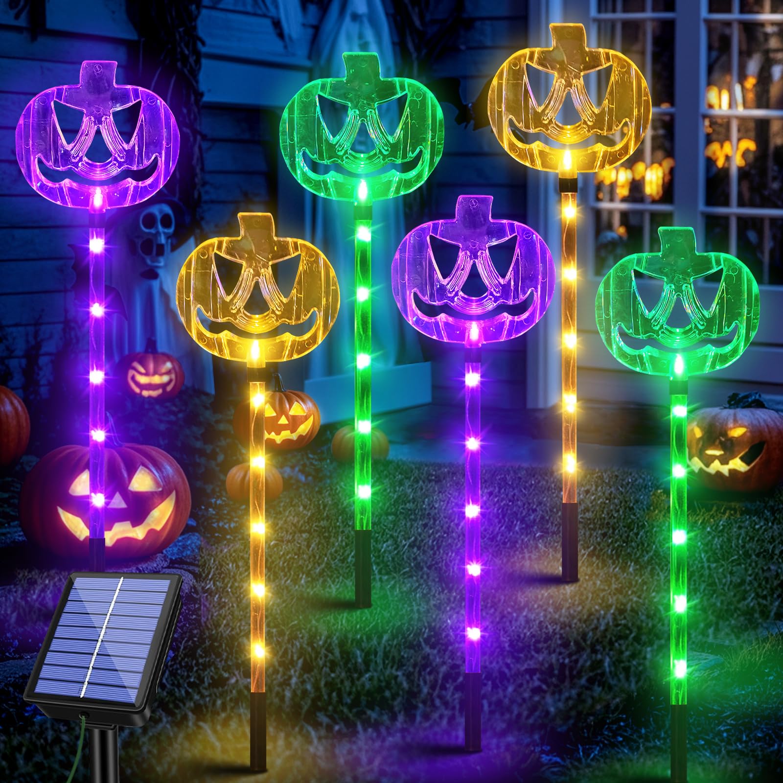6-Pack Solar Halloween Pumpkin Garden Stake Lights - Waterproof Outdoor Halloween Decor for Yard, Patio, Pathway & Grave - Perfect for Spooky Halloween Night Decorations & Party Lighting