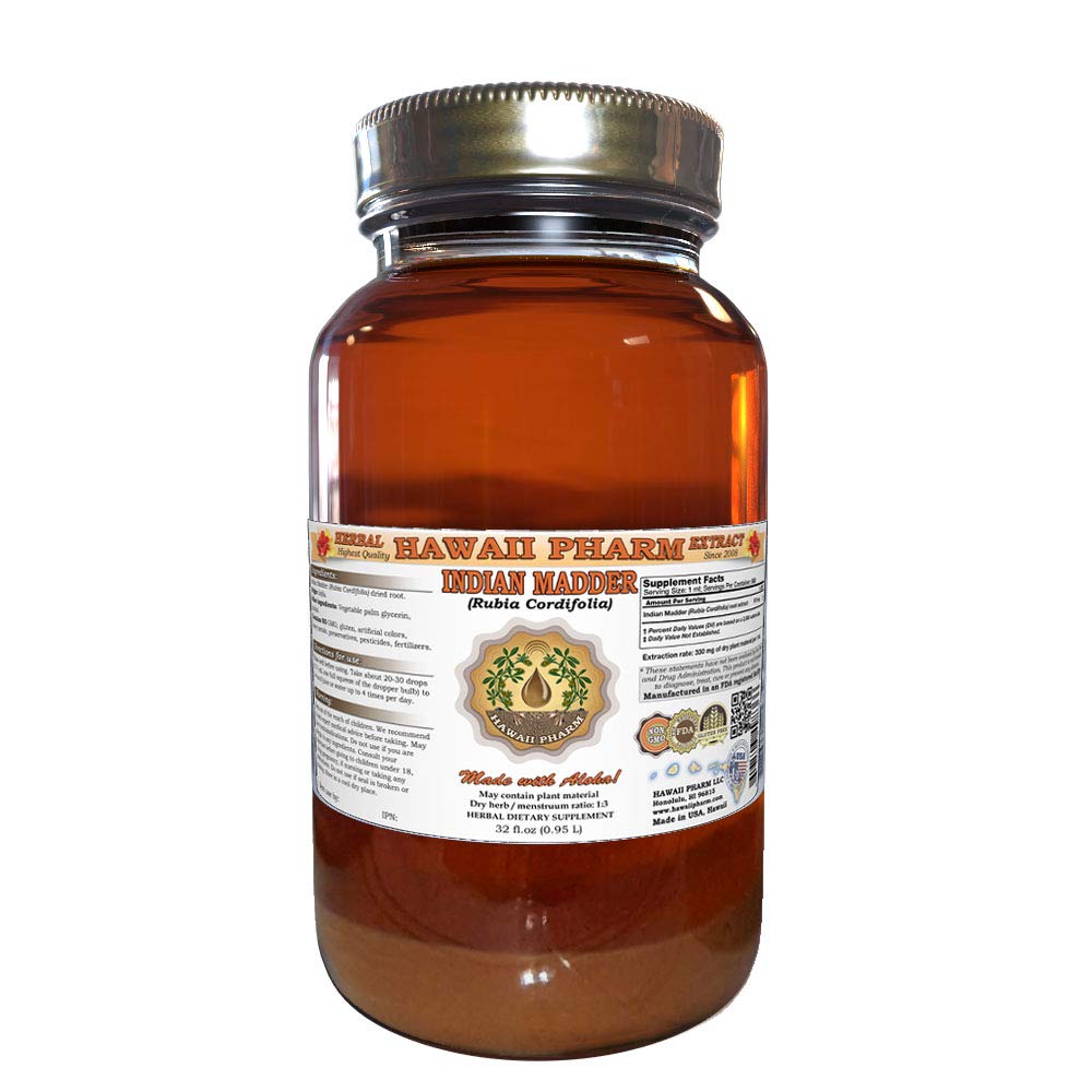 Organic Indian Madder (Rubia Cordifolia) Root Tincture - 32oz Natural Herbal Liquid Extract for Skin Care, Hair Growth & Traditional Medicine - Vegan, Non-GMO Herbal Supplement for DIY Beauty & Wellness