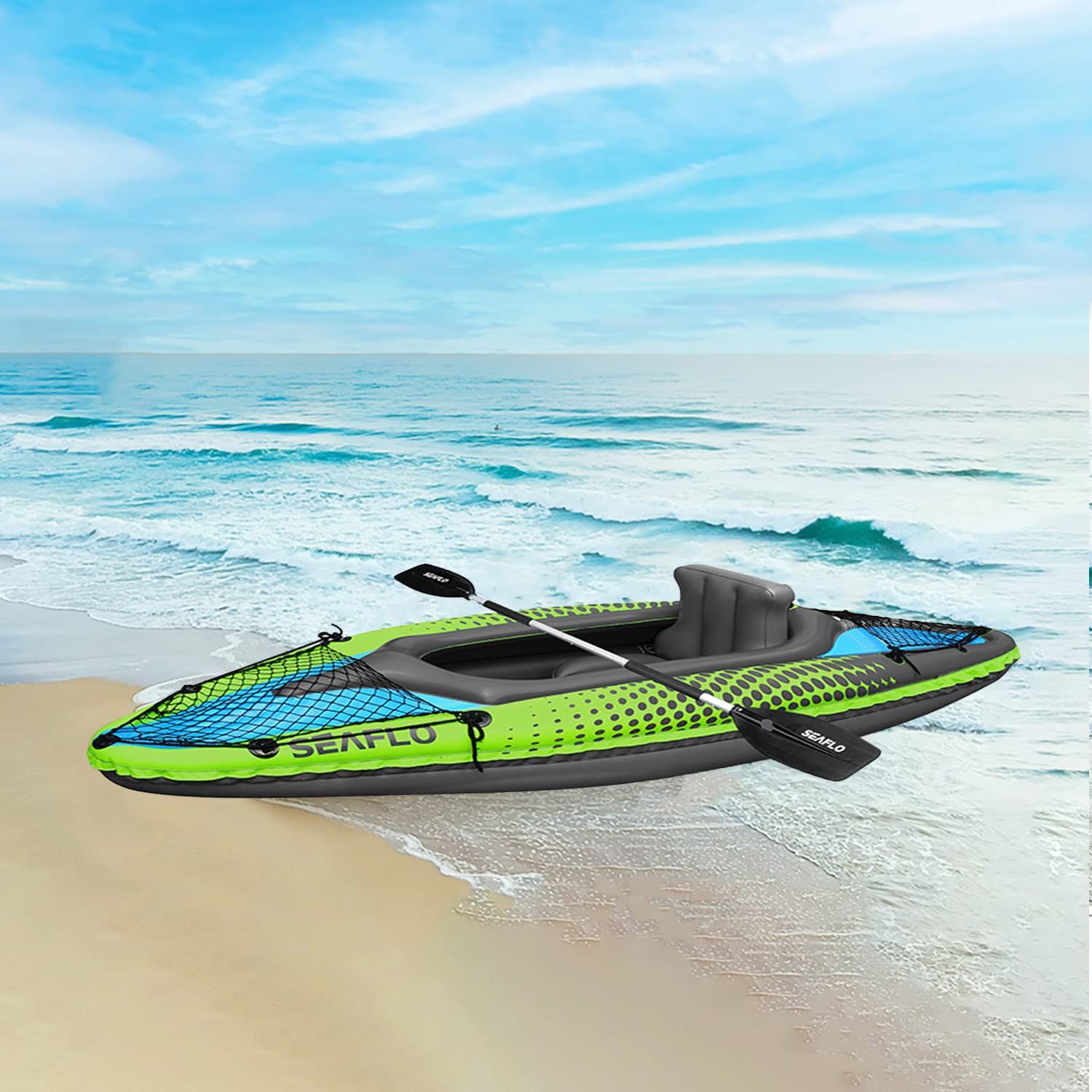 Savvycraft Inflatable Kayak for 1 Person - Lightweight Solo Touring Kayak with Aluminum Paddle, Comfortable Padded Seat & Double Action Pump - Perfect for Lakes, Rivers & Recreational Water Adventures