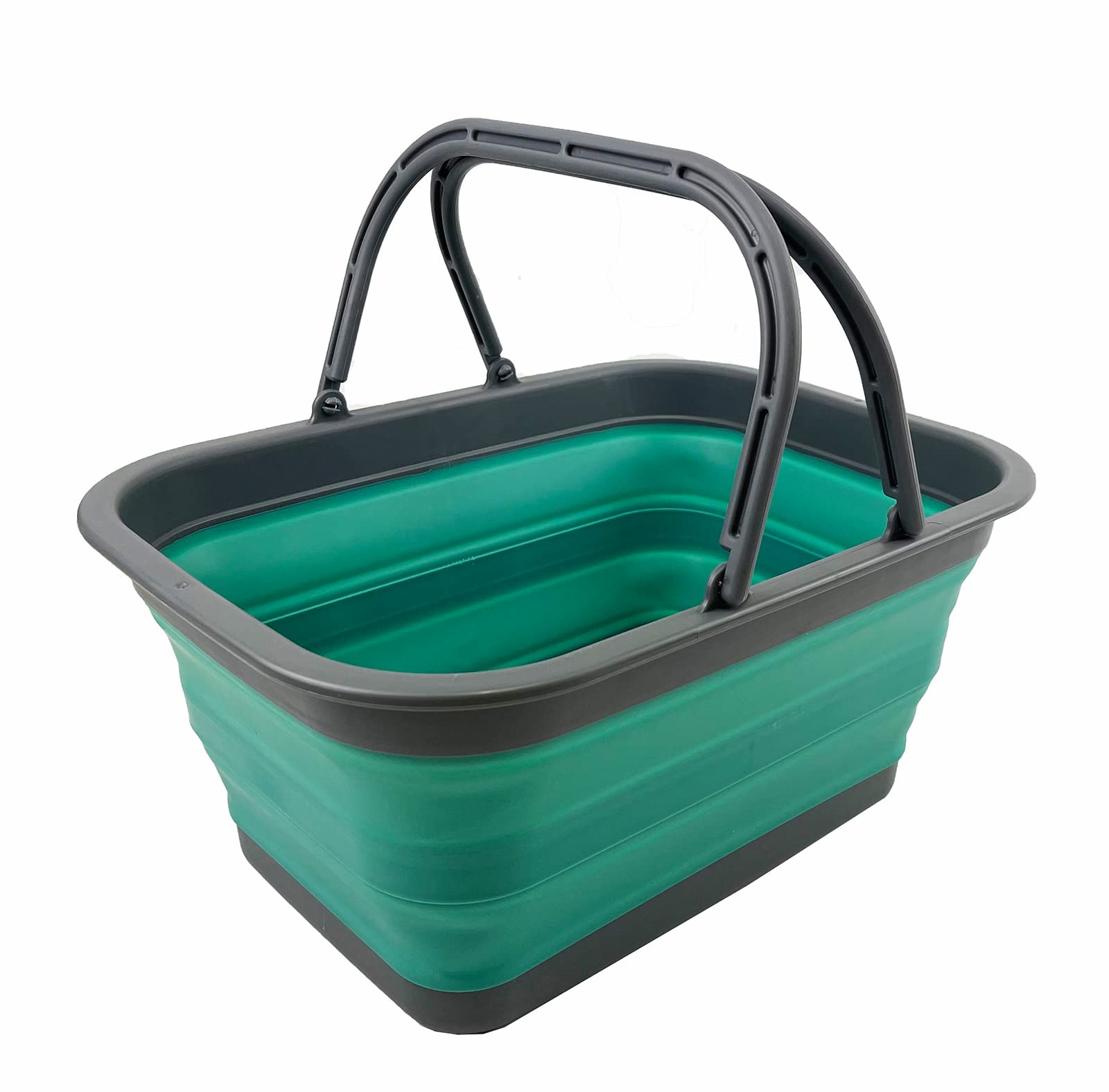 SAMMART 12L (3.17 Gallon) Collapsible Storage Tub with Handle - Foldable Portable Dish Washing Container for Camping, Picnic, Travel & Home Use - Outdoor Organizer Basket for Kitchen, Laundry & Car Storage (Grey/Turquoise Blue)