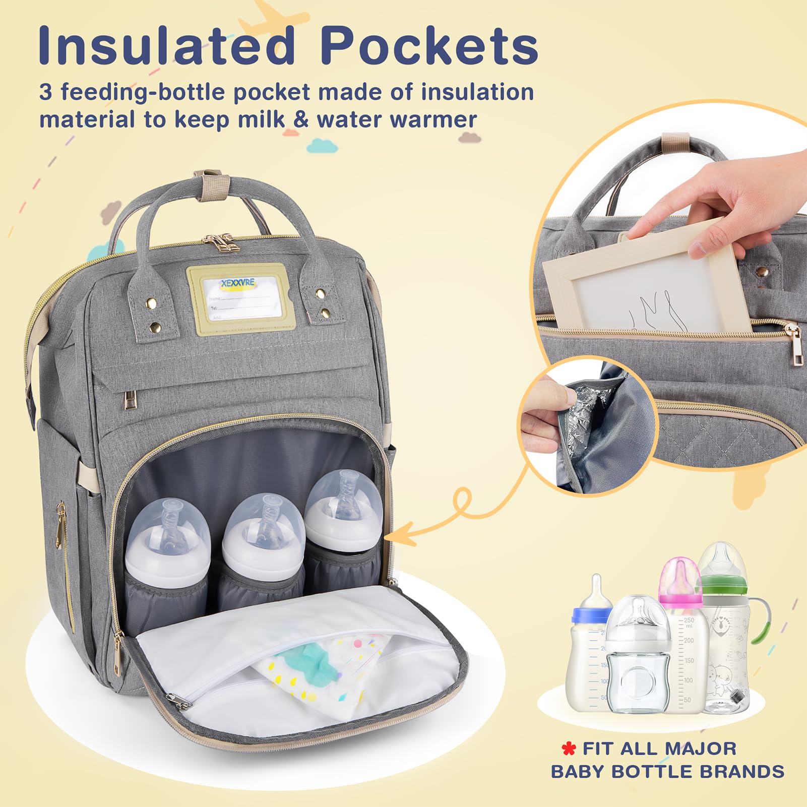 Multifunctional Diaper Backpack for Travel & Maternity - Large Capacity Waterproof Baby Changing Bag for Boys & Girls (Gray) - Perfect for Daycare, Family Outings & Airplane Travel