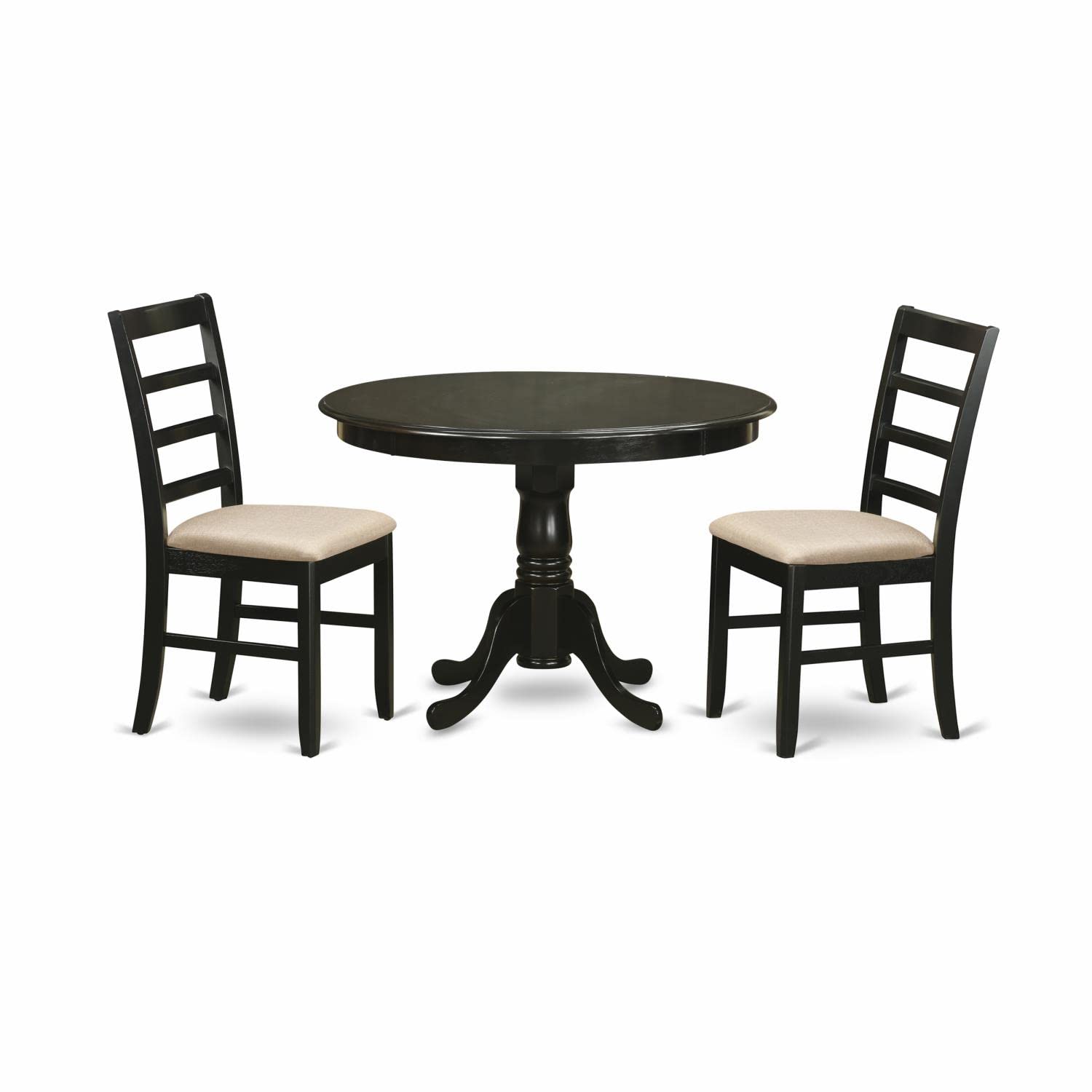 East West Furniture HLPF3-CAP-C 3-Piece Round Dining Table Set with Pedestal Base & 2 Upholstered Chairs, Cappuccino Finish, 42x42 Inch - Perfect for Small Kitchens, Breakfast Nooks & Cozy Dining Spaces