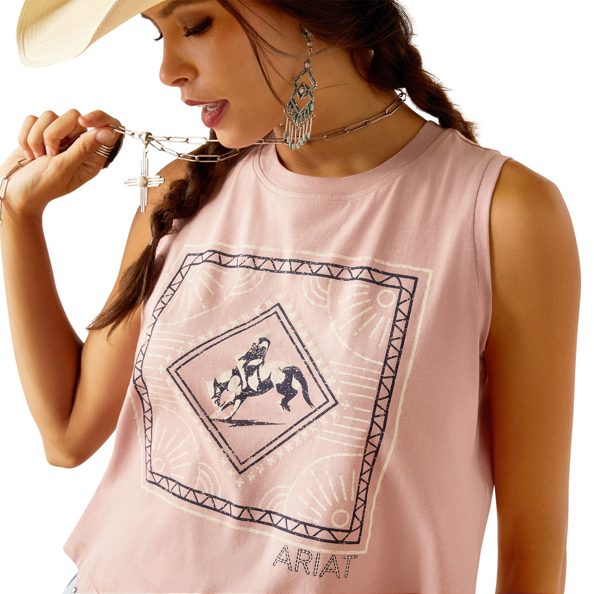 Ariat Women's Woodrose Tie Me Tank Top - Western Style Sleeveless Shirt for Cowgirls, Rodeo & Country Music Festivals