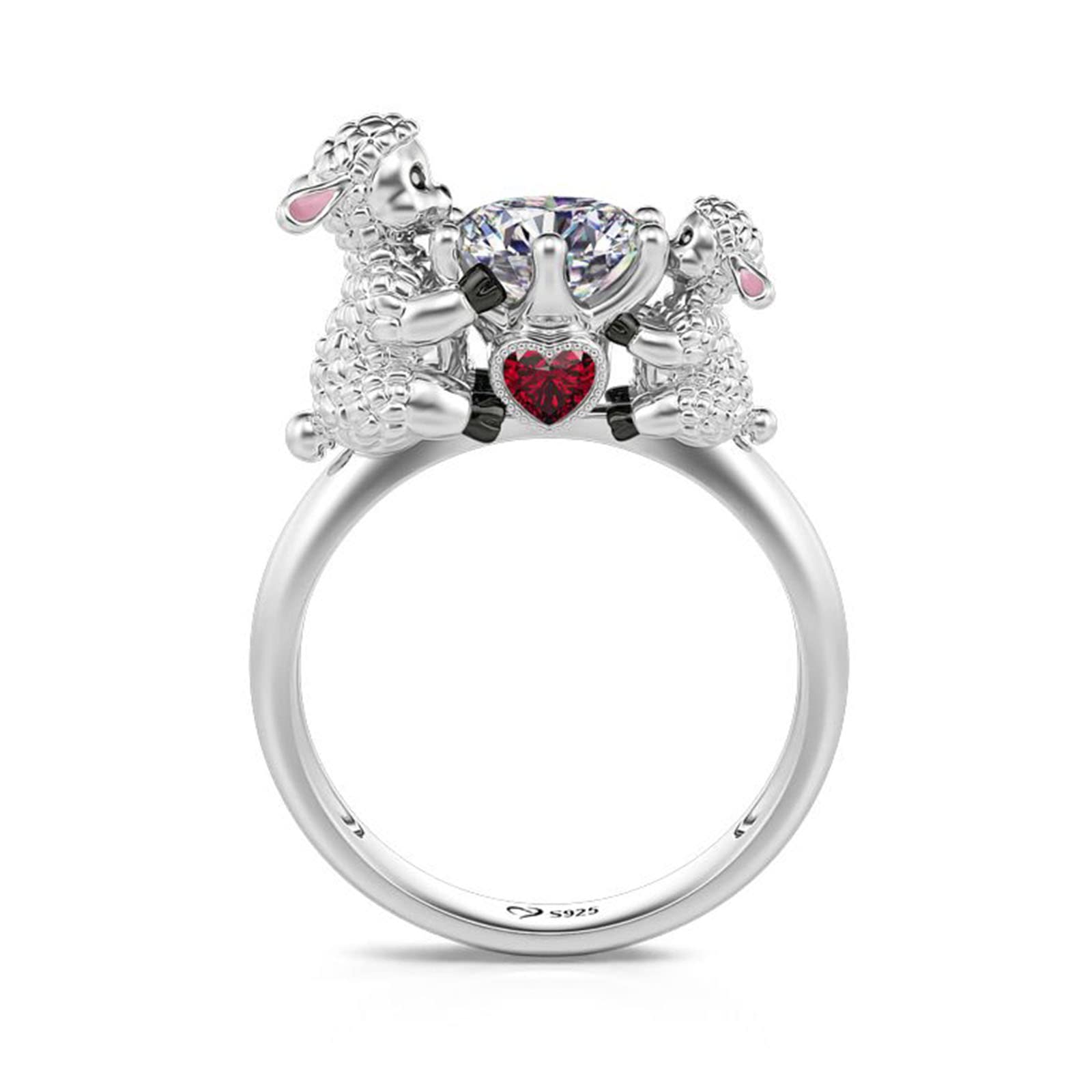 Jeulia Sterling Silver Hug Me Animal Round Cut Ring for Women - Mother & Baby Band Ring for Wife, Daughter, Mom - Perfect for Engagement, Wedding, Anniversary, Christmas & Mother's Day Gifts - Comes with Jewelry Box - Ideal for Everyday Wear, Special Occasions & Heartfelt Gifting