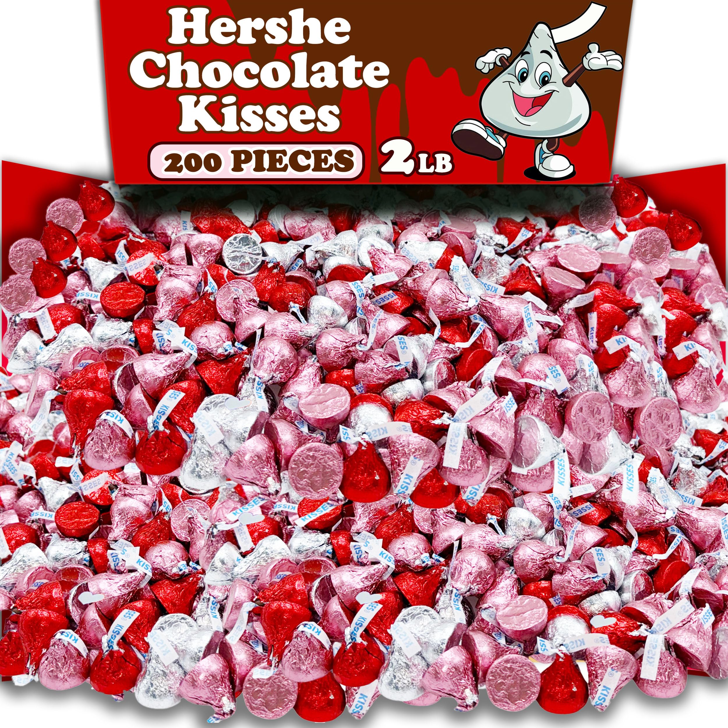 Hershey's Kisses Milk Chocolate Bulk 2 Lbs - Assorted Red Pink Silver Foil Wrapped Candies (Approx 200 Pieces) | Individually Wrapped Bite-Size Chocolate | Perfect for Valentine's Day Gifts, Party Favors, Holiday Treats & Office Snacks