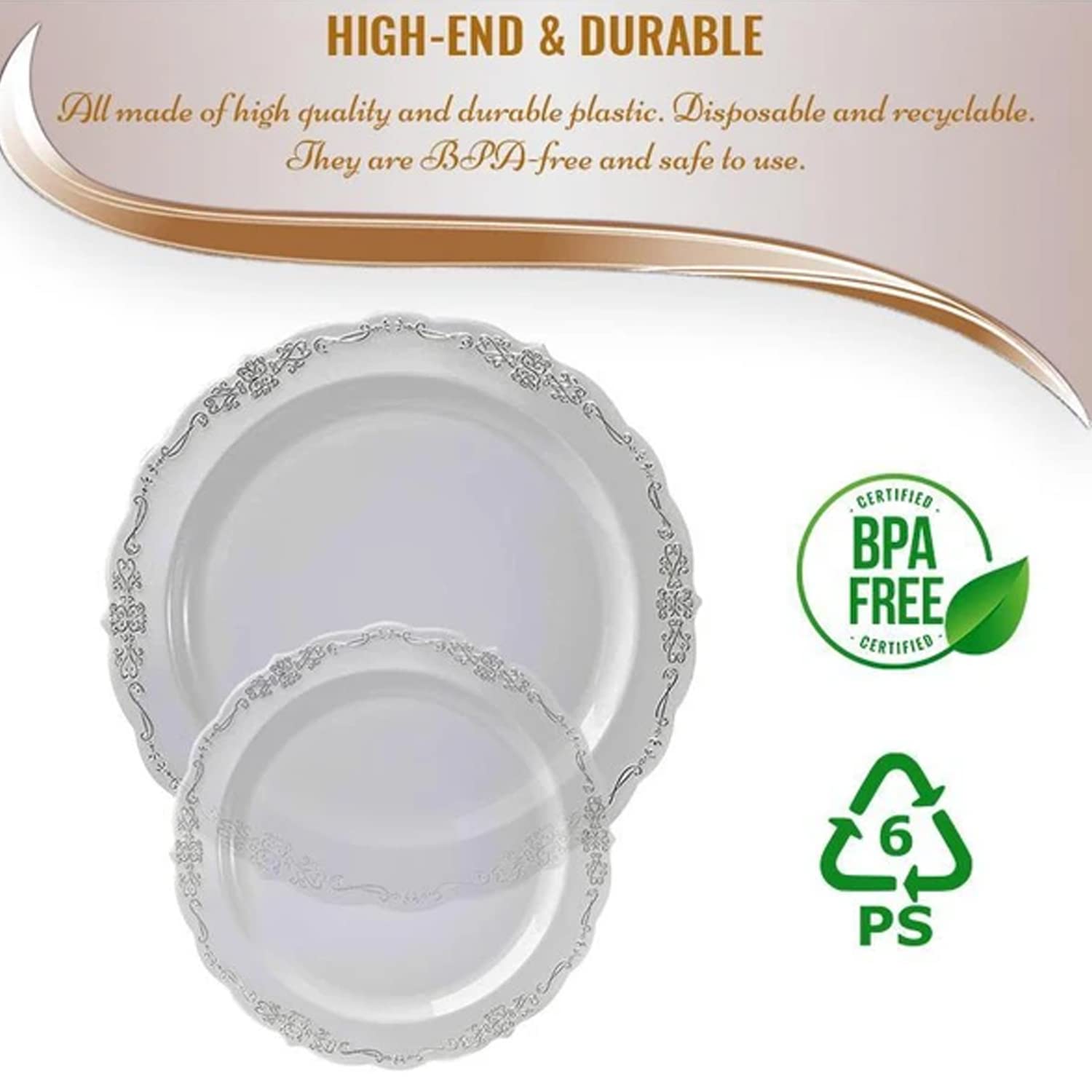 Elegant Disposable Plastic Plates for Party - 120-Piece Clear with Silver Dinnerware Set | Perfect for Weddings, BBQs, Picnics & Events