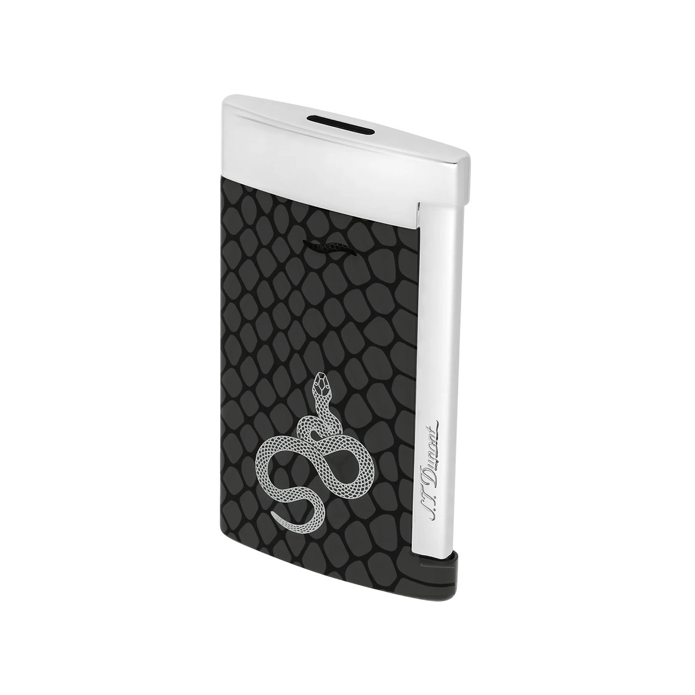 S.T. Dupont Slim 7 Snake Black & Palladium Flat Flame Lighter - Premium Windproof Butane Lighter for Cigars, Candles & Outdoor Use