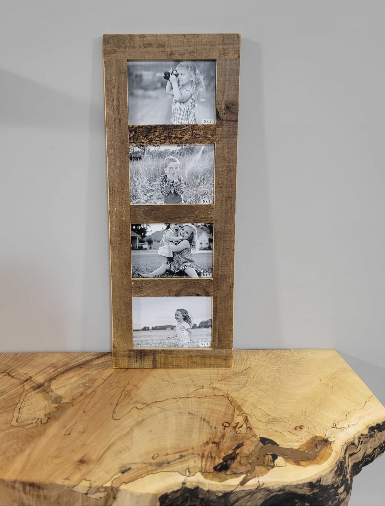 Rustic Reclaimed Barnwood Collage Picture Frame - Multi Opening Wall Display for 5x7 Photos (4 Openings) - Floating Wood Photo Frame for Living Room, Bedroom & Office Decor