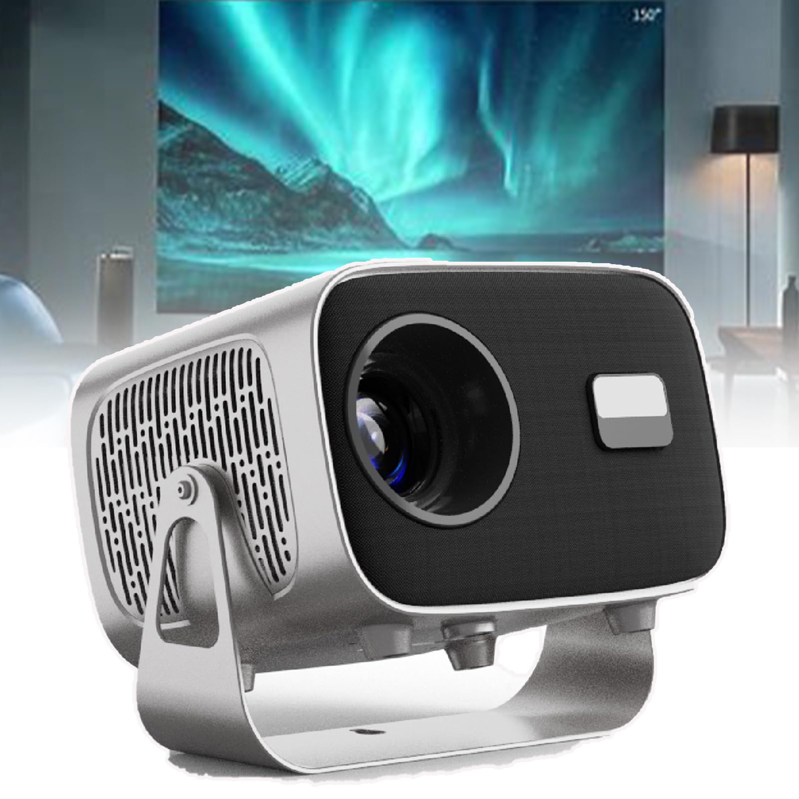 QIeAny Portable 4K Projector with 5G WiFi & Bluetooth - 4000 Lumens (150 ANSI) for Home Theater, Outdoor Movies, and Presentations | Wireless Mirroring, 360° Rotation, ±30° Vertical Keystone, 5W Built-in Speaker, Metallic Finish