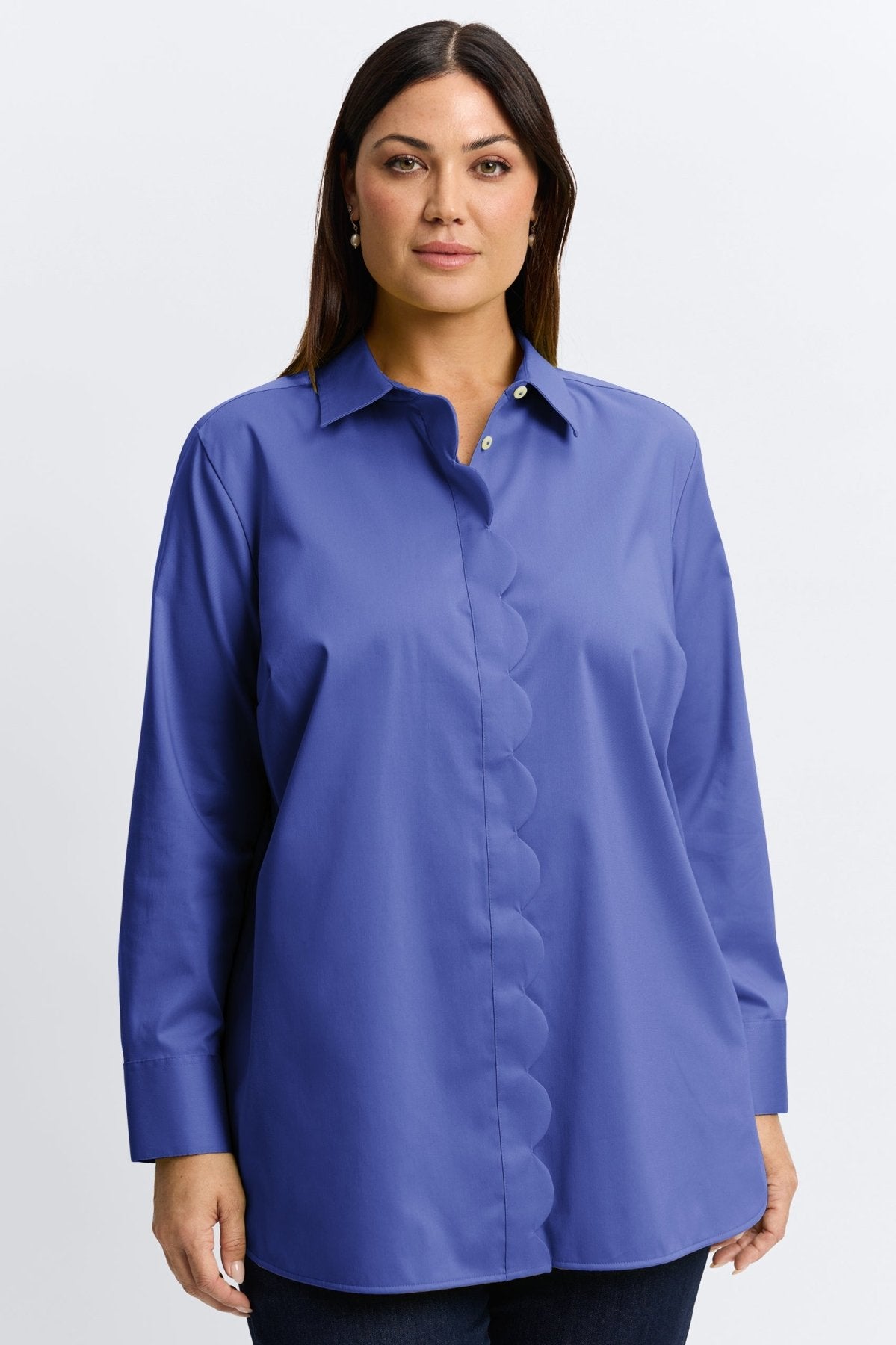 Layla Plus Stretch Matte Sateen Wrinkle-Free Long Sleeve Tunic Top for Women | Office Wear & Casual Outfits