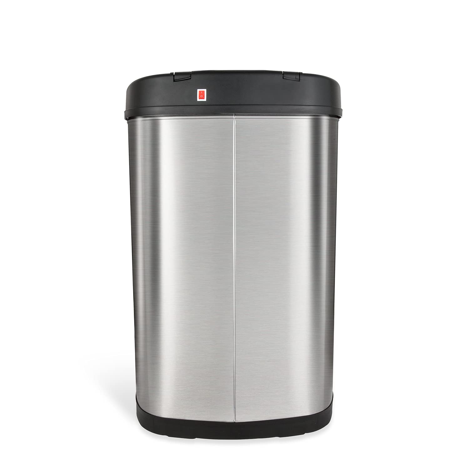 NINESTARS 13 Gallon Automatic Motion Sensor Trash Can with Black Lid - 50L Stainless Steel Kitchen Garbage Bin, Touchless Oval Design for Home, Office & Restaurant Use