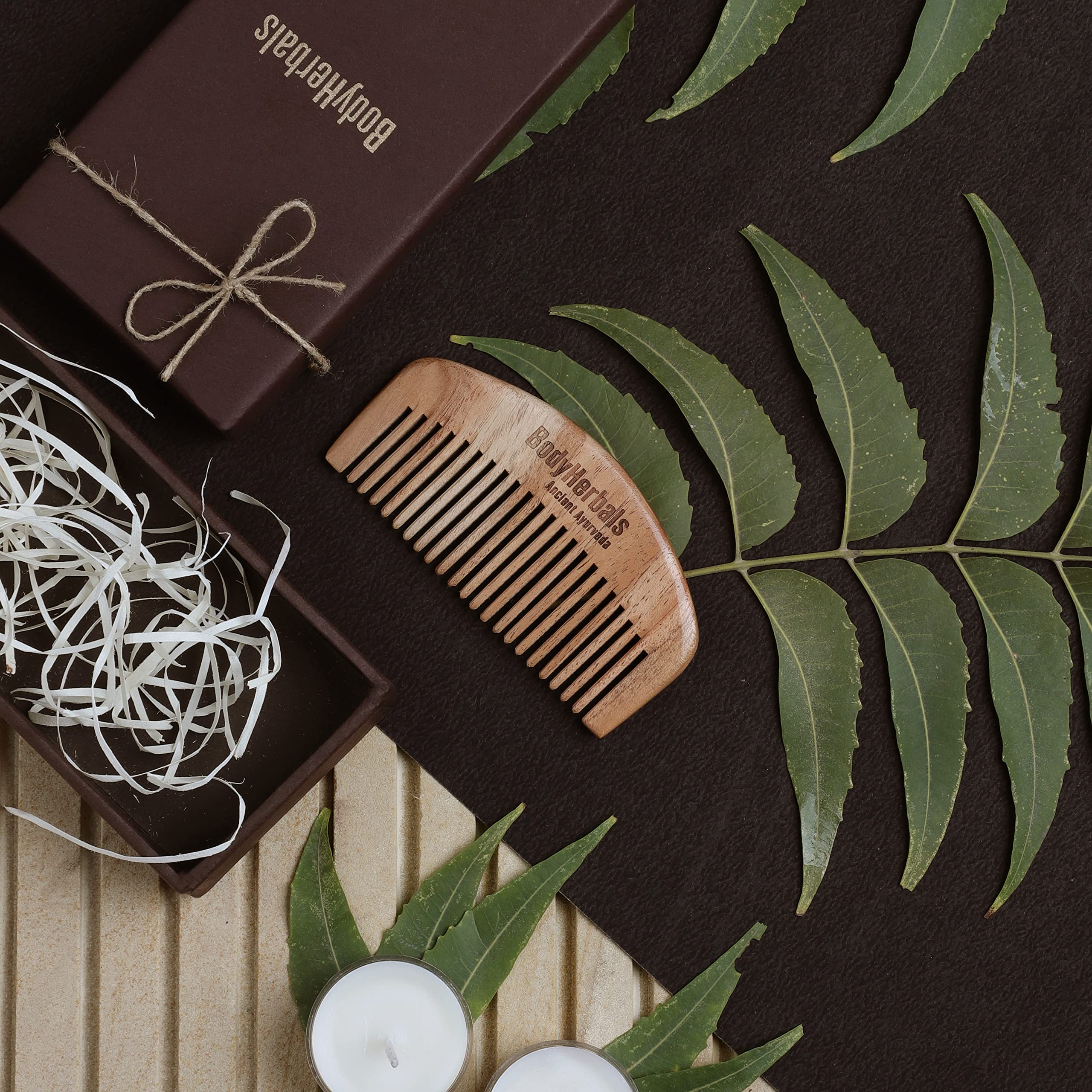 Premium Handmade Neem Wood Beard Comb for Men - Anti Static, Eco Friendly Grooming Brush for Beard, Mustache & Head Hair | 100% Natural, Gift Box Included (Cream) | Perfect for Daily Grooming, Travel & Men's Gift Sets