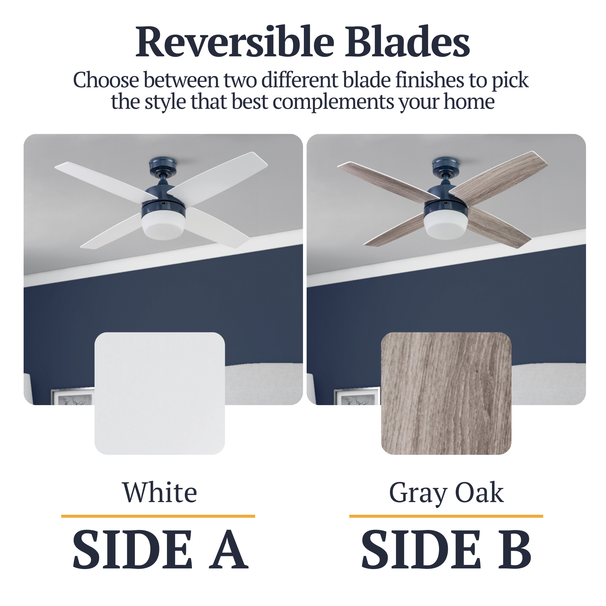 44 Inch Atlas Ceiling Fan with Remote Control in Sapphire Blue - Energy Efficient Cooling for Living Room, Bedroom & Office