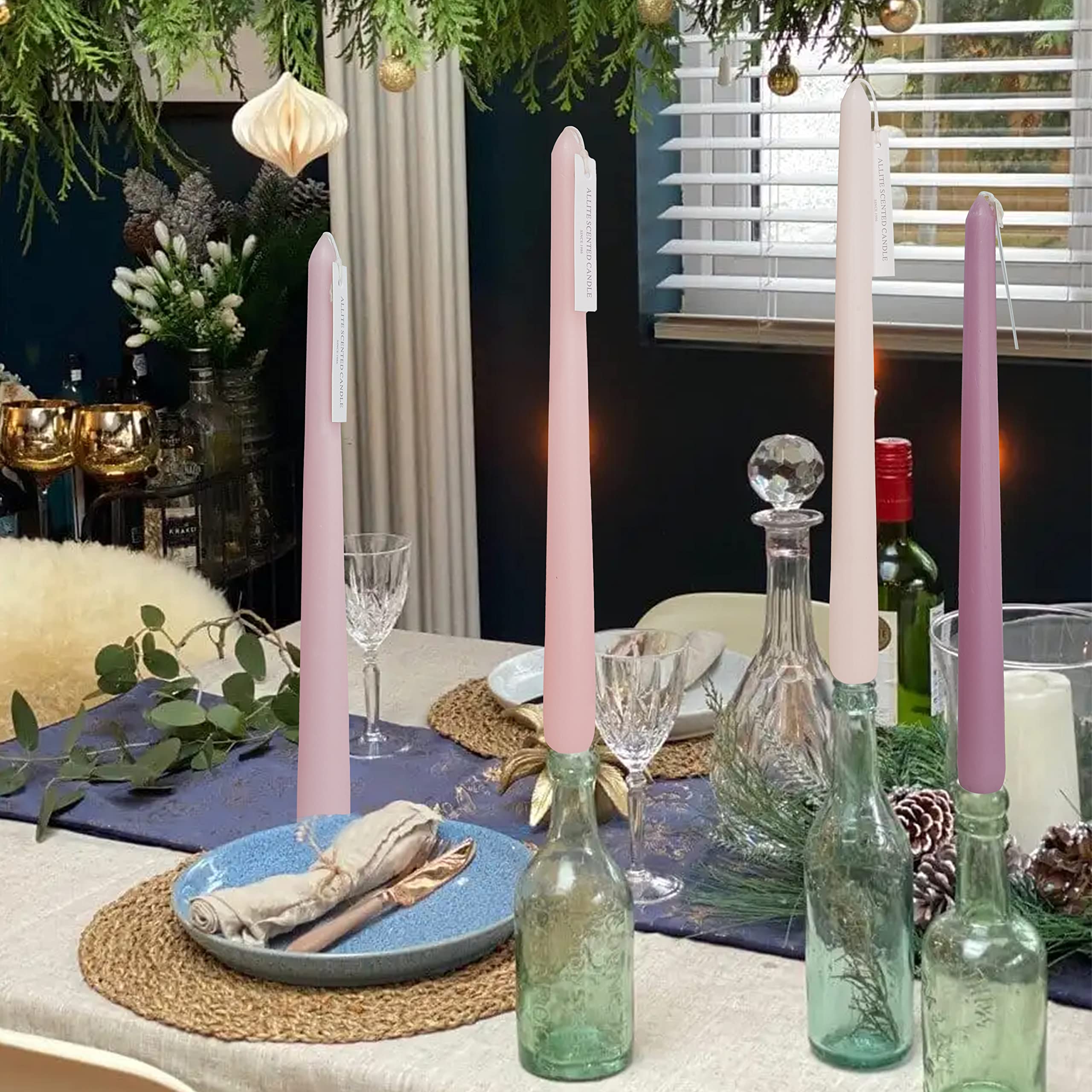 8-Hour Romantic Rose Scented Taper Candles - Pink Gradient Long Candlesticks for Wedding, Anniversary & Romantic Dinners (4-Pack) - Perfect for Table Centerpieces, Candlelight Dinners & Special Occasions