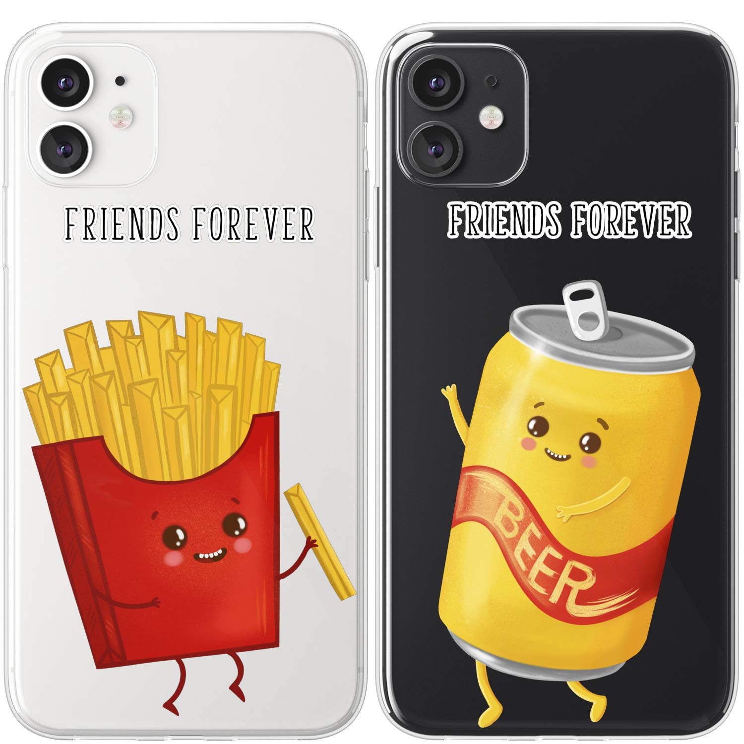 Cute Matching Phone Cases for iPhone 15 Pro Max/14 Plus/13/12 Mini/11/SE/XS/XR/8/7 - Best Friend BFF Junk Food Fries Design - 2-Pack Set - Perfect Gift for Birthday, Friendship Day & Couple Accessories