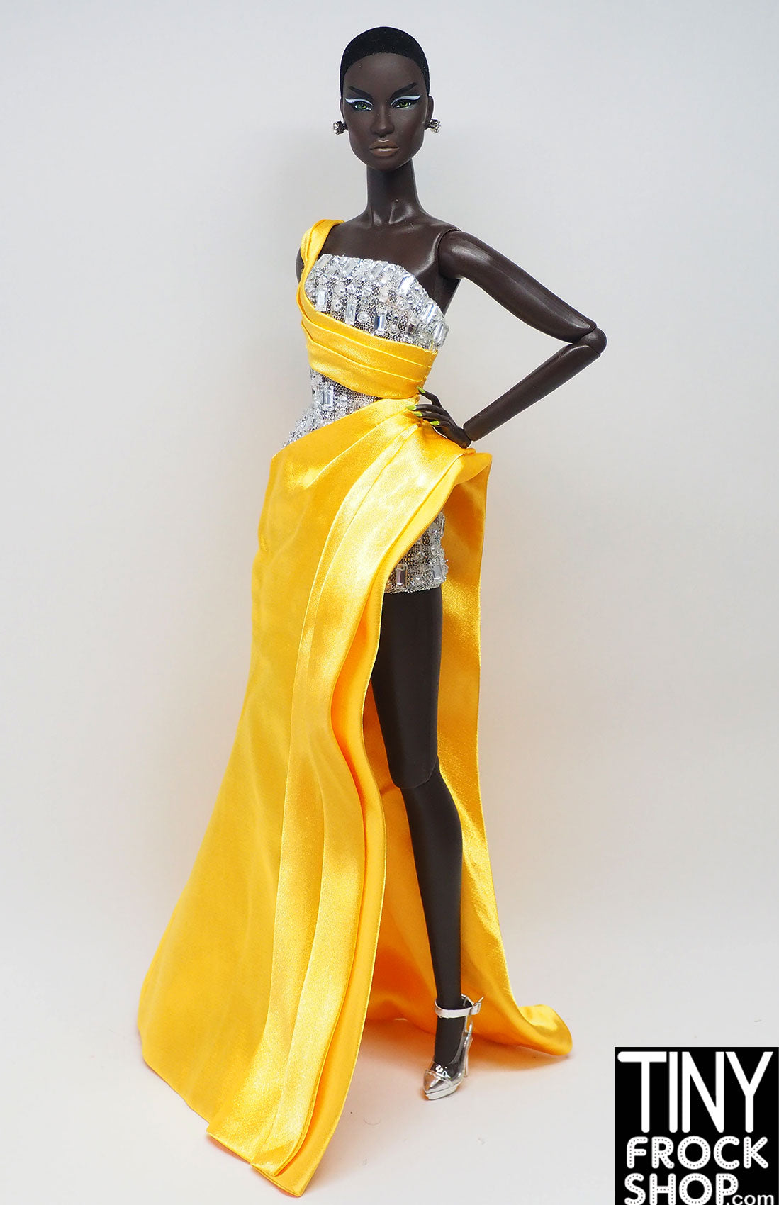 Integrity Legendary Status Agnes Von Weiss Stone Dress with Yellow Satin Overlay - Elegant Evening Gown for Prom, Wedding & Special Occasions