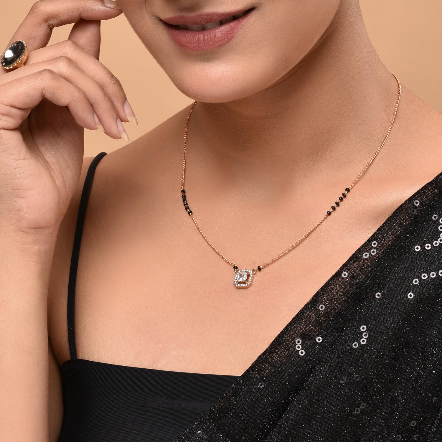 Luxury XPNSV Jewelry AD Pendant Gift Set for Women & Girls - American Diamond Mangalsutra with Traditional Black Beads | 9 Elegant Designs | Perfect for Diwali, Weddings, Anniversaries & Special Occasions