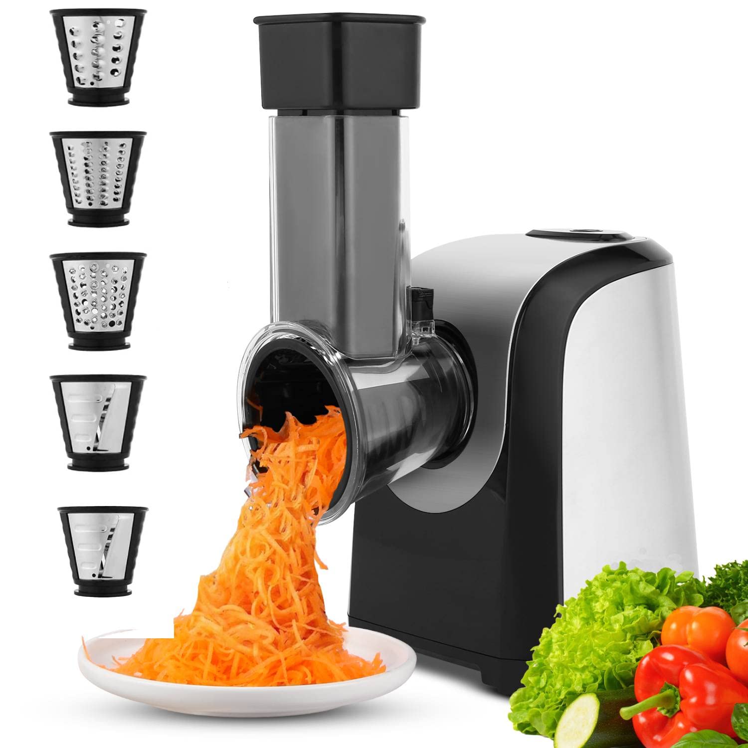 5-in-1 Electric Cheese Grater & Vegetable Slicer - 150W Professional Rotary Grater for Cheese, Carrots, Salad, Broccoli Slaw & Fruits | Perfect for Kitchen Prep, Meal Prepping & Healthy Cooking