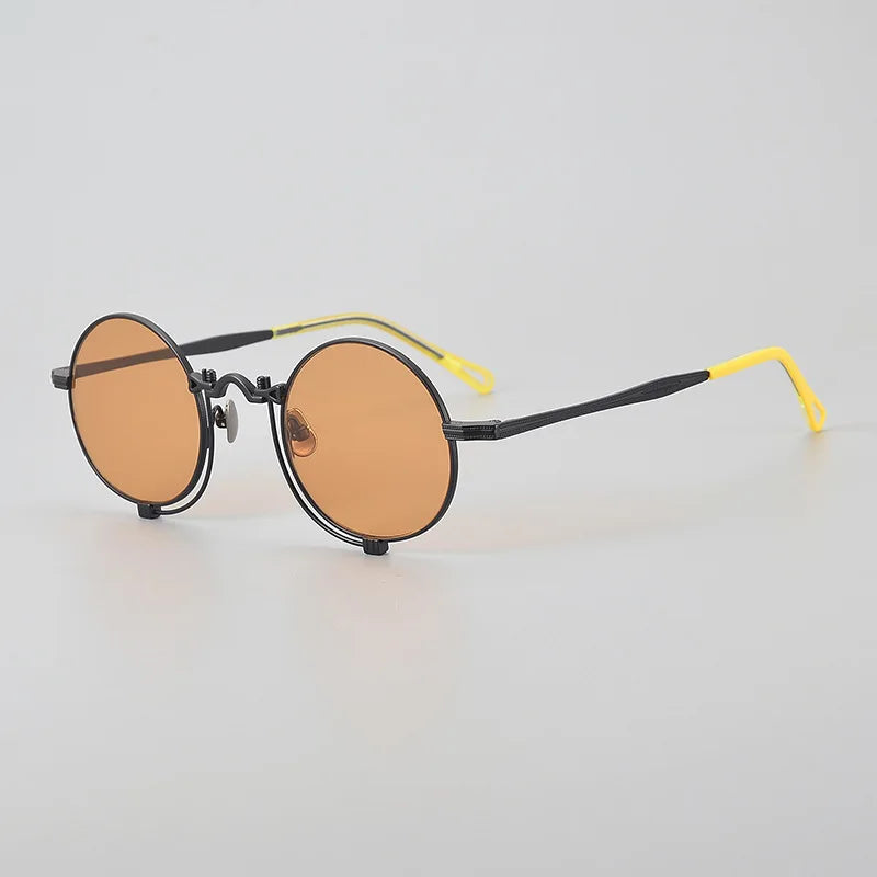 Unisex Black Titanium Polarized Sunglasses - Full Rim Round Frame 10601 | UV Protection for Driving, Outdoor Sports & Fashion