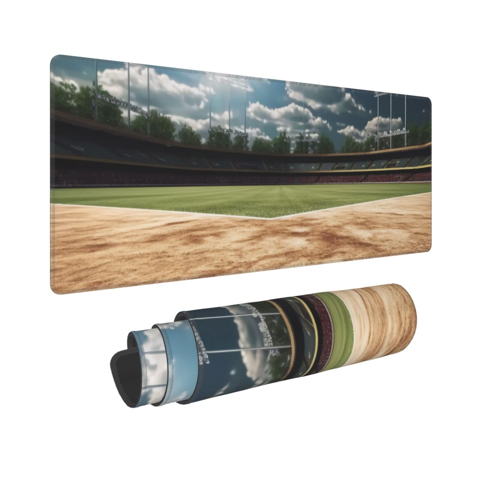 Baseball Sports Field Print Mouse Pad - 11.8x31.5 Inch Non-Slip Gaming Mousepad with Strong Adhesion & Durable Surface - Perfect for Office Work, PC Gaming & Computer Setup Accessories