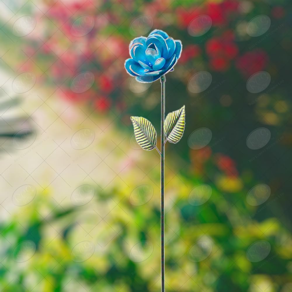 Red Carpet Studios Blue Rose Garden Stake - 35.4 Inch Tall Metal Flower Support for Outdoor Decor, Wedding & Garden Party Decorations
