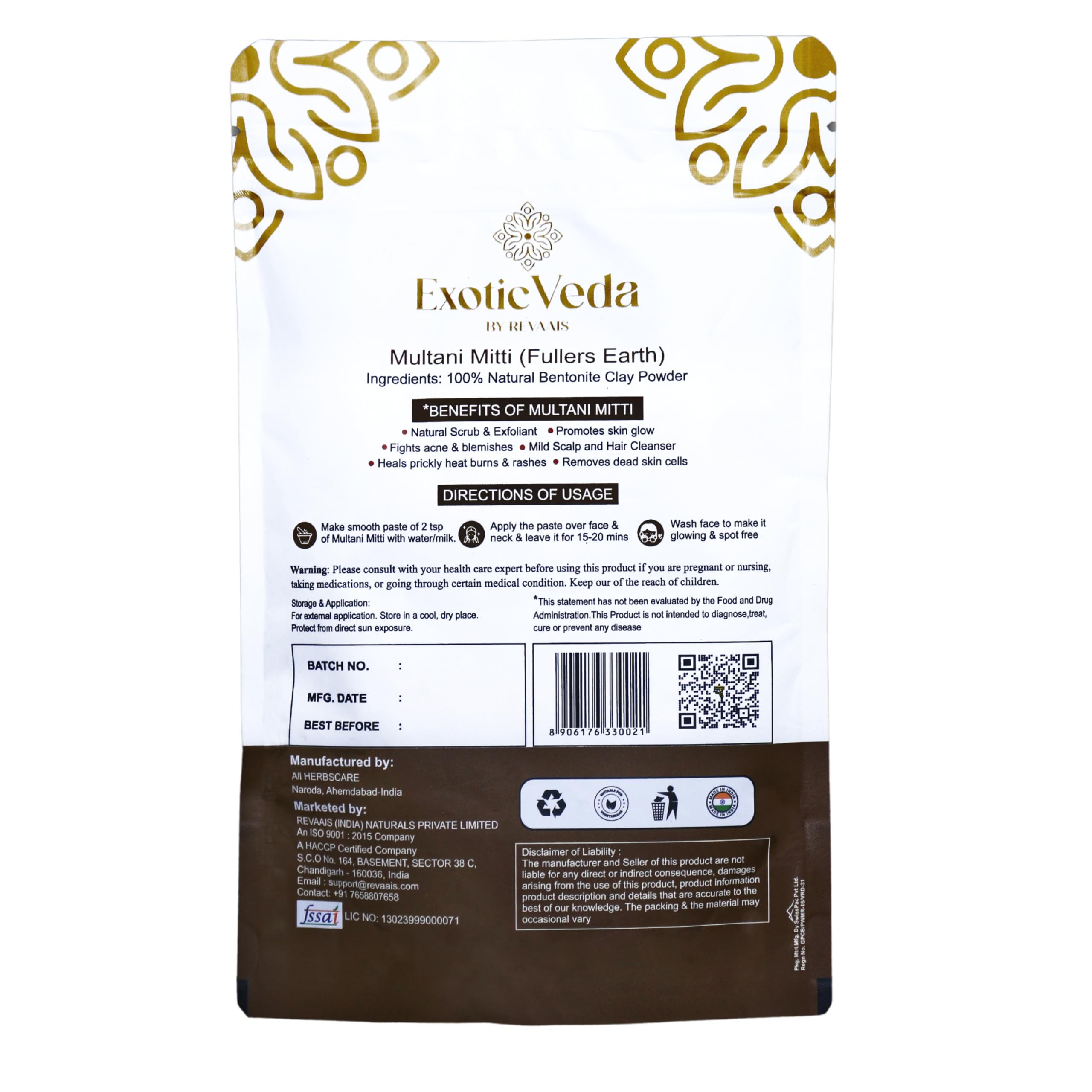 Multani Mitti Fullers Earth Clay - 100% Natural Indian Bentonite Clay for Face Mask & Hair Care | Deep Cleansing, Oil Control, Exfoliation, Pore Tightening | Fights Acne, Blemishes & Anti-Aging | Treats Dandruff | Perfect for DIY Skincare & Spa Treatments at Home