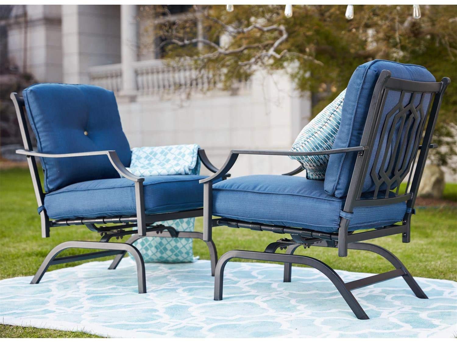PatioFestival Outdoor Rocking Chairs - Black Metal Spring Motion Patio Furniture with Padded Cushion, Bistro Dining Set for Porch, Garden, Balcony | Perfect for Relaxing, Entertaining & Outdoor Dining
