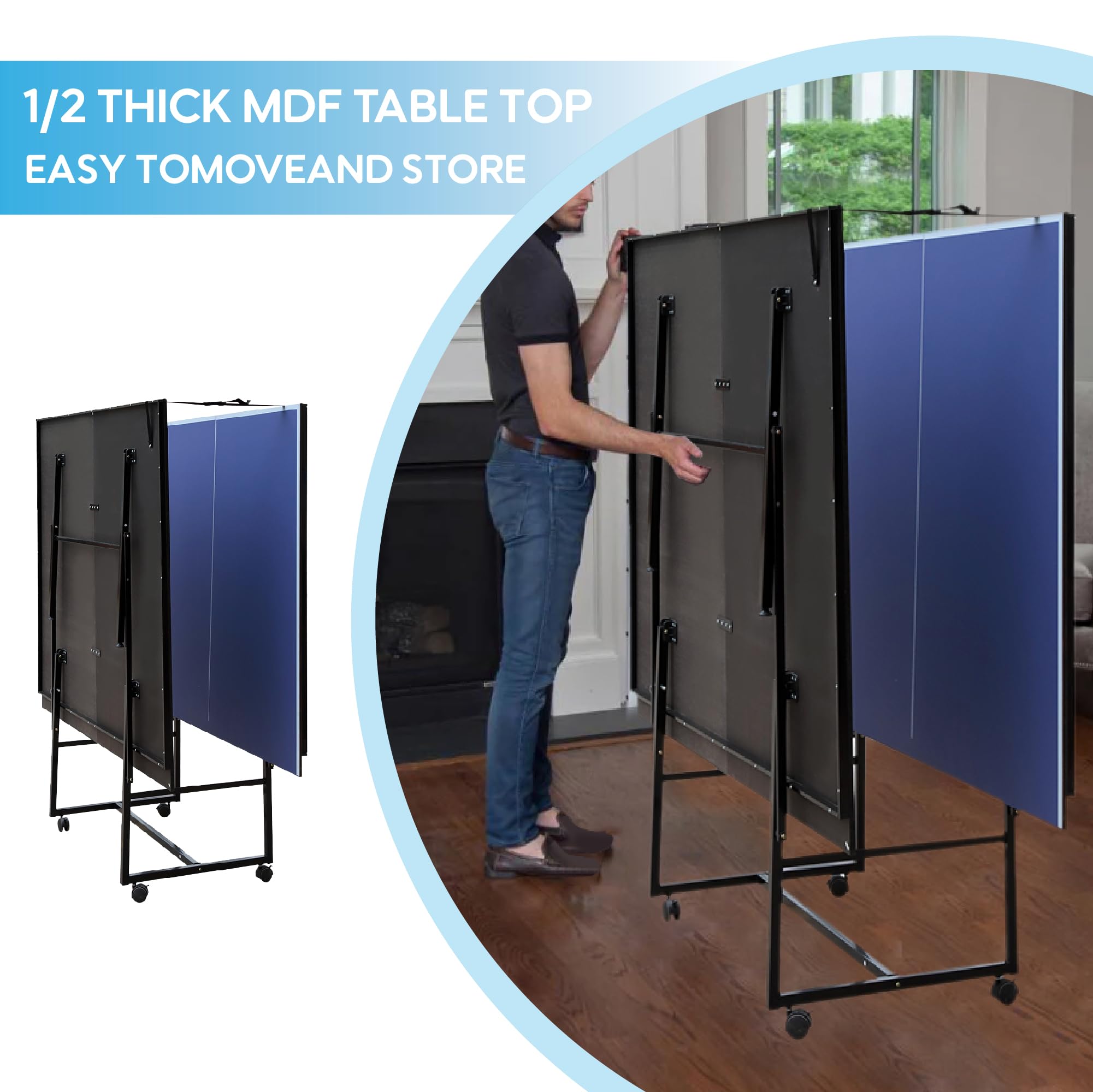 Portable Foldable Ping Pong Table Set - Midsize Indoor Outdoor Table Tennis with Net, 2 Paddles & 3 Balls - Perfect for Kids, Family, Holiday & Sports Activities - Great for Backyard, Garage, Game Room, Parties and Recreation