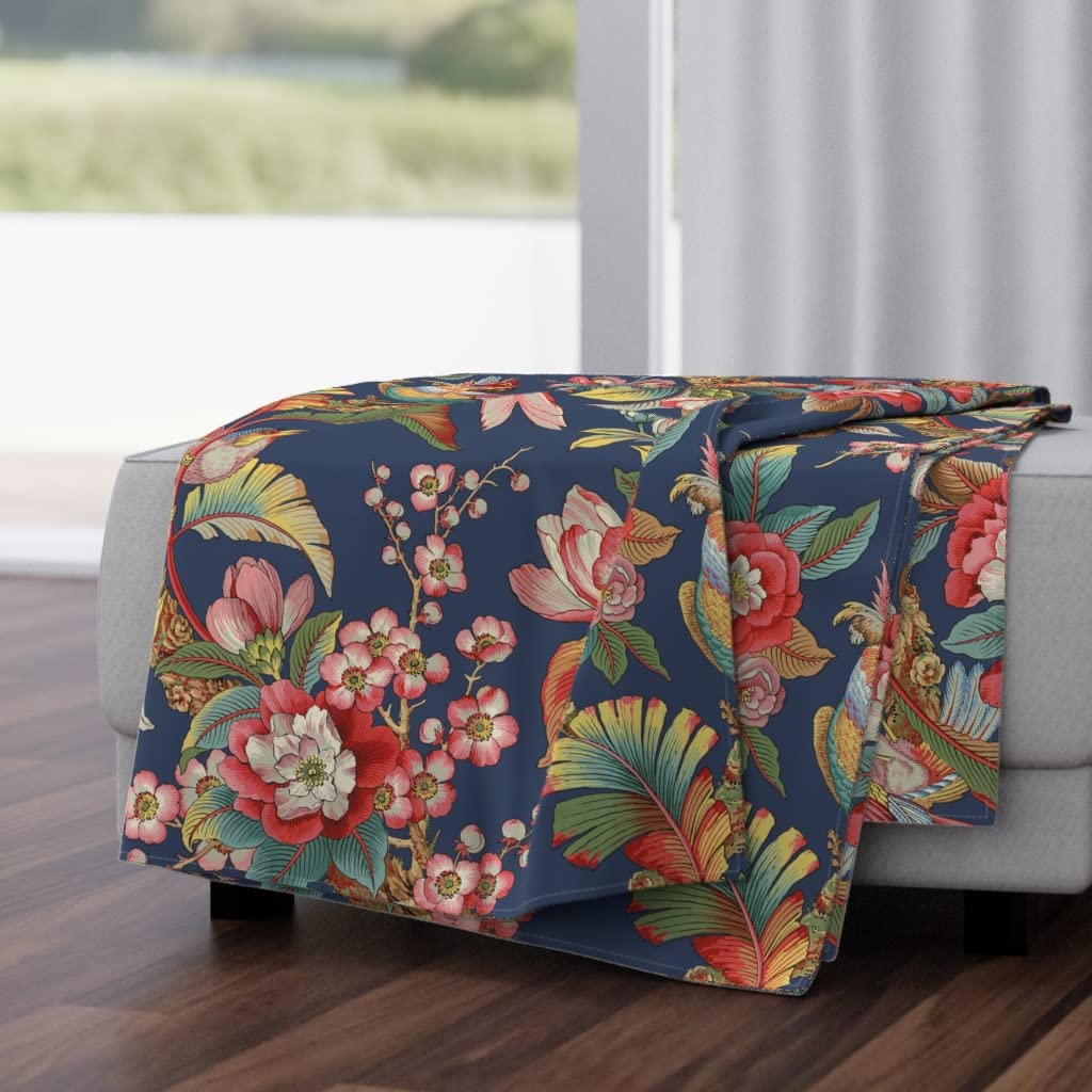 Soft Spoonflower Plush Minky Throw Blanket 50x70 Inches - Edwardian Parrot Maximalist Rococo Victorian Floral Pattern | Cozy Couch Blanket for Living Room, Bedroom & Gift