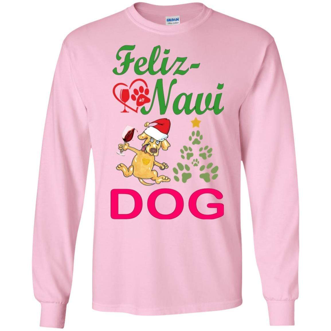 Feliz Navi Dog Christmas Long Sleeve T-Shirt - Ultra Soft Cotton Green & Red Holiday Shirt for Pet Lovers - Perfect for Xmas Parties & Gifts