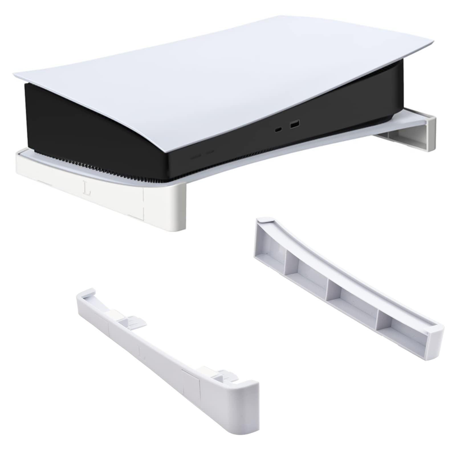Hoxfly PS5 Horizontal Stand - Compatible with PS5 Disc & Digital Edition Console - Anti-Slip Base Stand Holder for Playstation 5 Accessories (White) - Perfect for Gaming Setup & Secure Storage