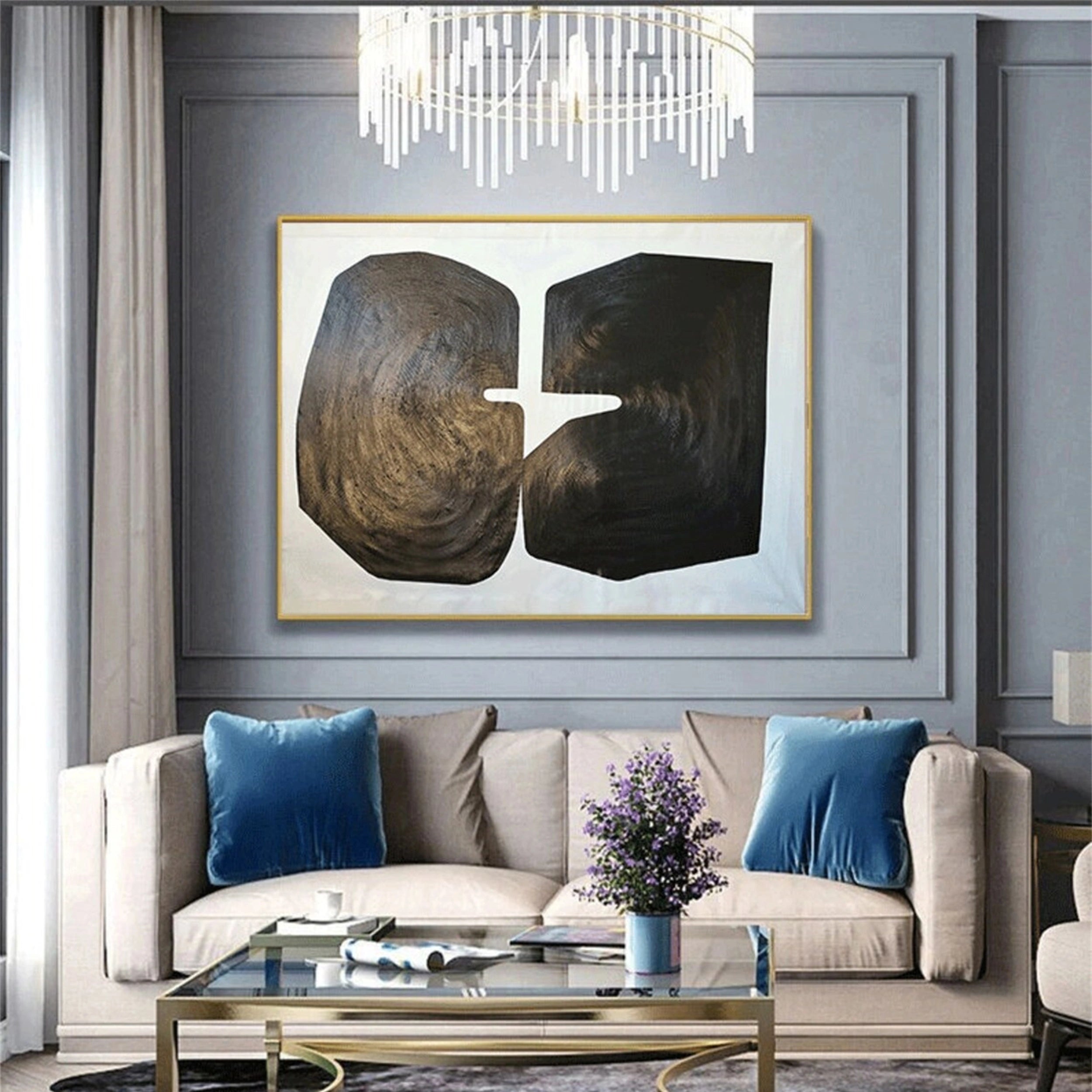 Modern Black and White Textured Minimalist Wall Art Print #MZ077 - Perfect for Living Room, Bedroom & Office Decor