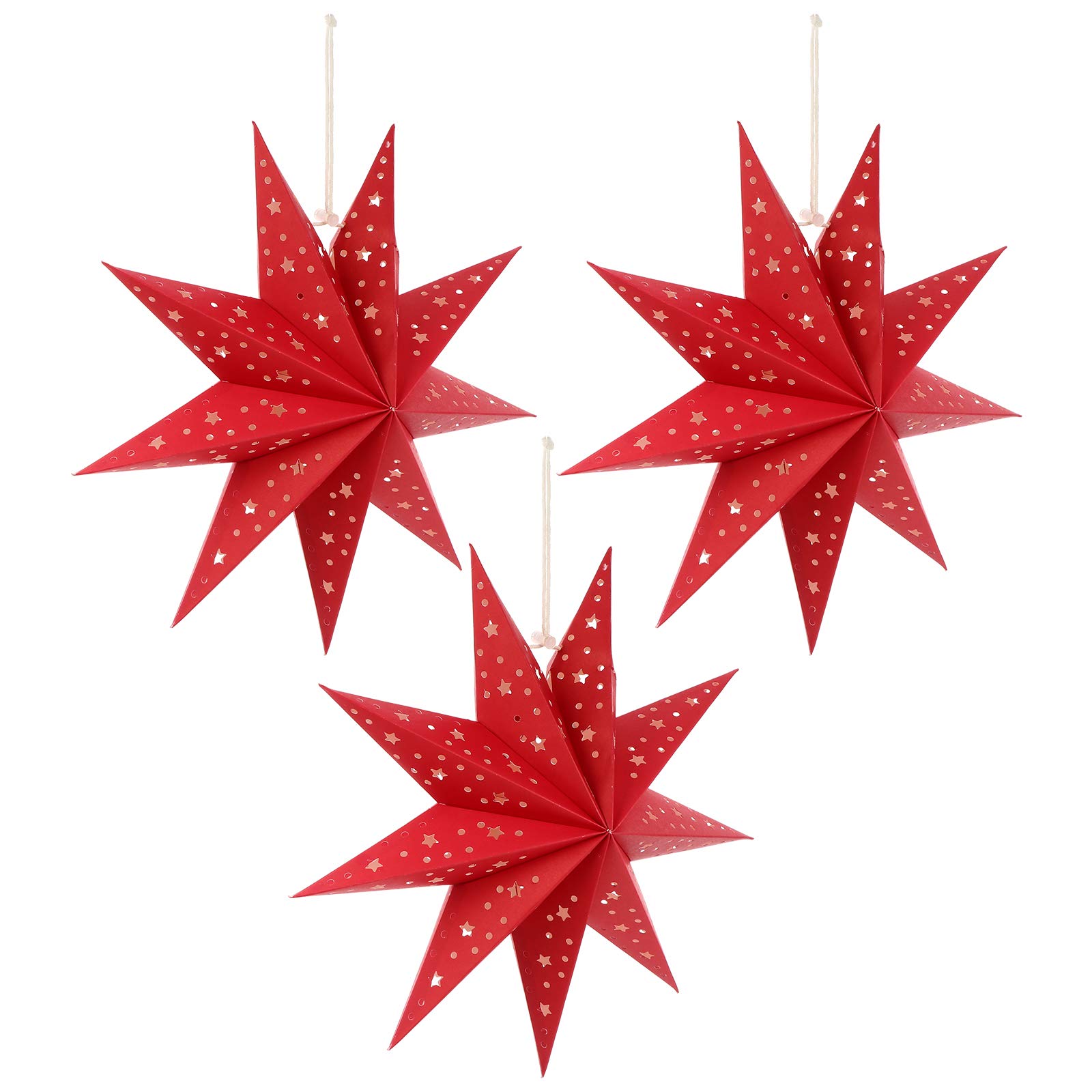 3-Piece Christmas Paper Star Hanging Lampshades - Decorative Lantern Covers for Holiday Home Decor, Party & Bedroom Lighting