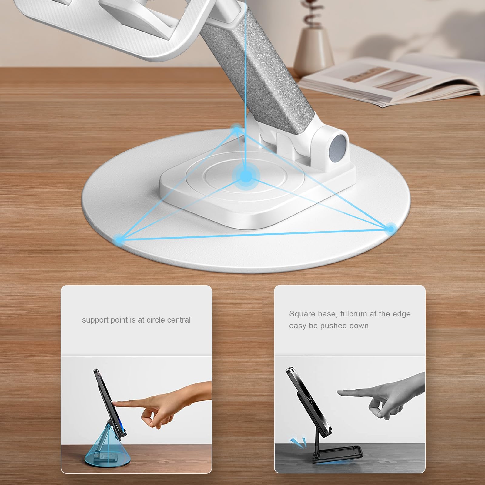 Adjustable 360° Rotating Phone Stand - XcaseBar Universal Cell Phone Holder for All Smartphones (White) | Perfect for Desk, Bedside, Office & Video Calls