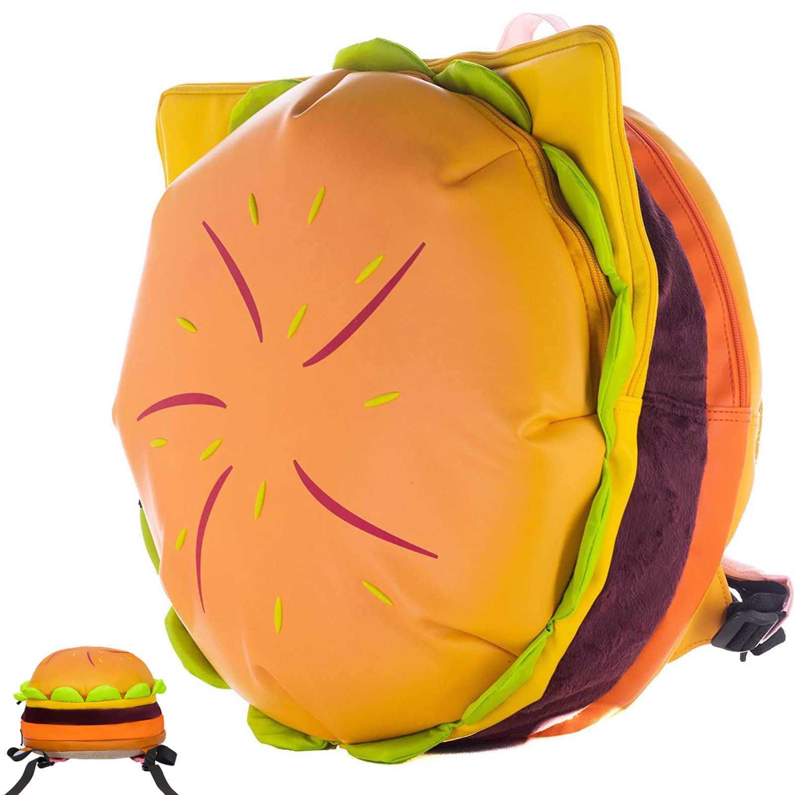 Funny Cheeseburger Backpack - Cute Hamburger Daypack for School, Travel & Gifts | Unique Novelty Bag for Fast Food Lovers & Burger Fans