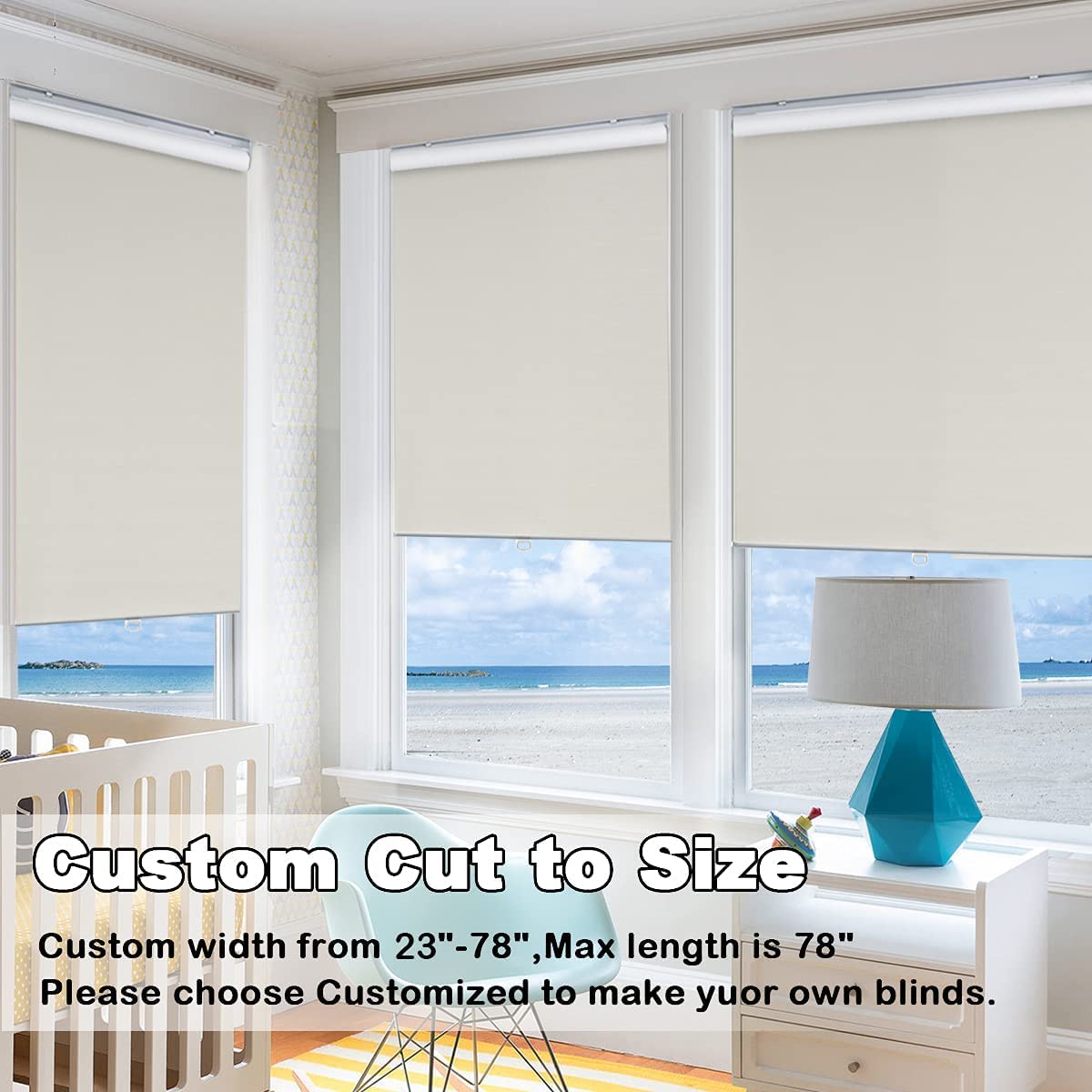 Persilux 100% Blackout Cordless Roller Shades for Windows - Thermal Insulated Window Blinds for Doors & Living Room - Inside/Outside Mount (80.5