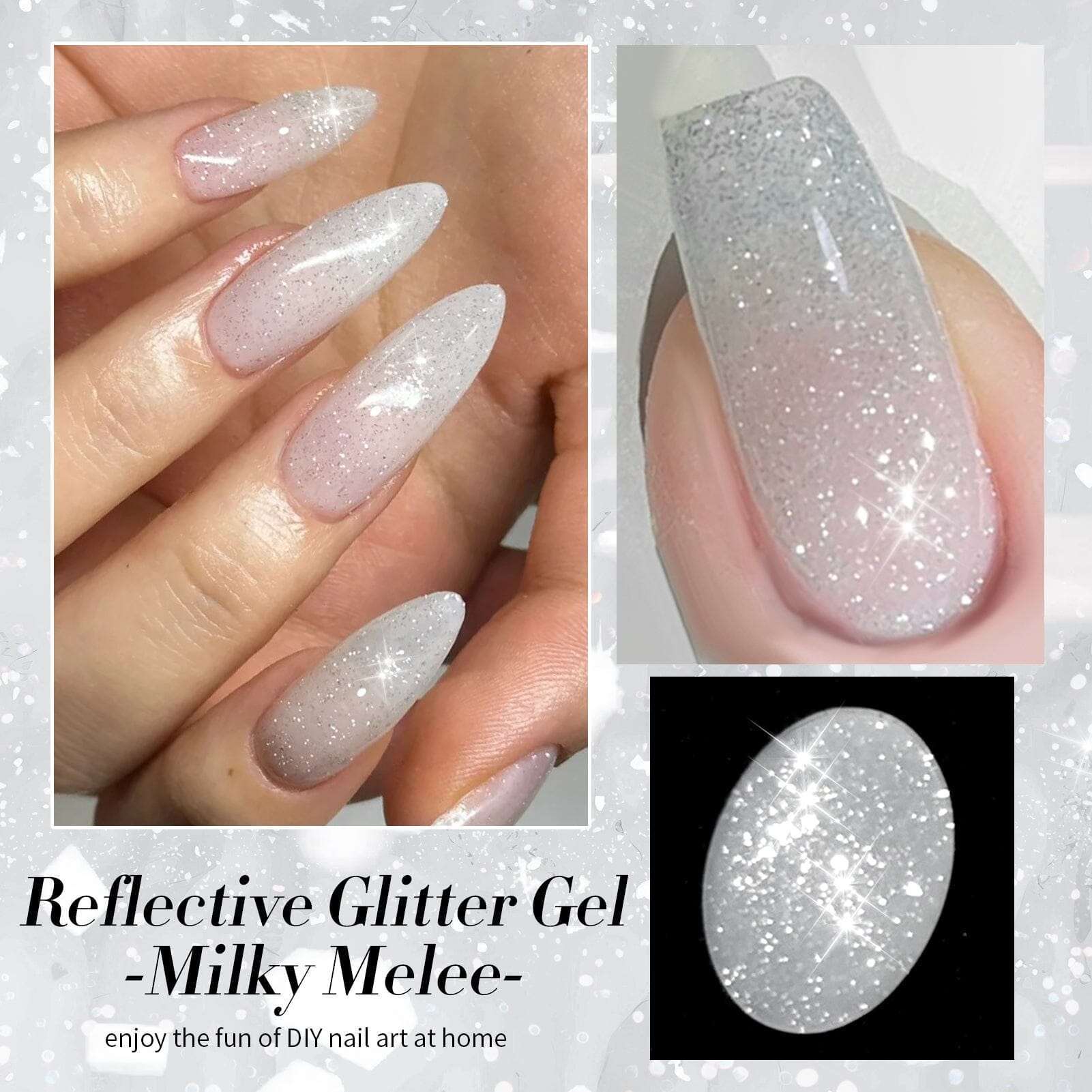 White Reflective Glitter Gel Nail Polish - SZ12 Milky Melee 15ml for Long-Lasting Manicures | Perfect for Nail Salons, Home Use & Special Occasions