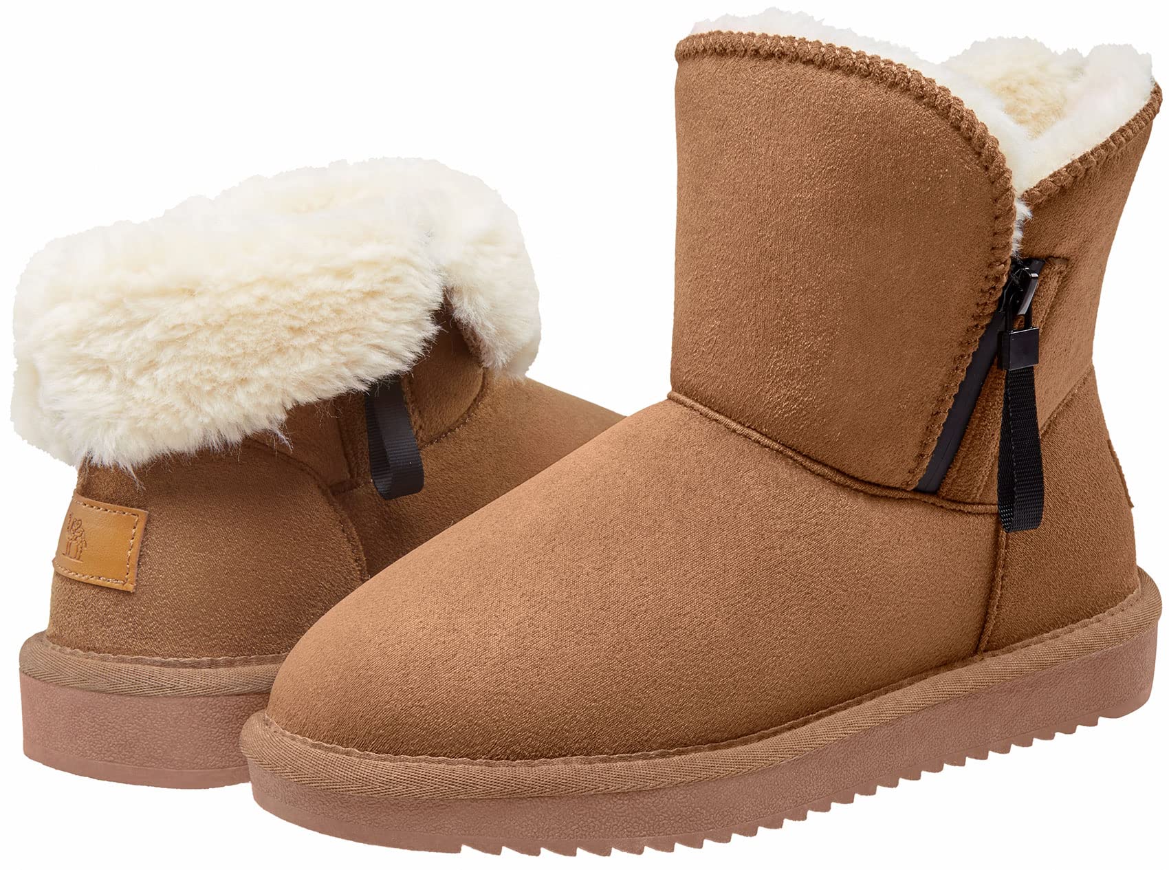 CAMEL CROWN Women's Foldable Winter Snow Boots - Warm Mid-Calf Fur Booties for Outdoor Hiking