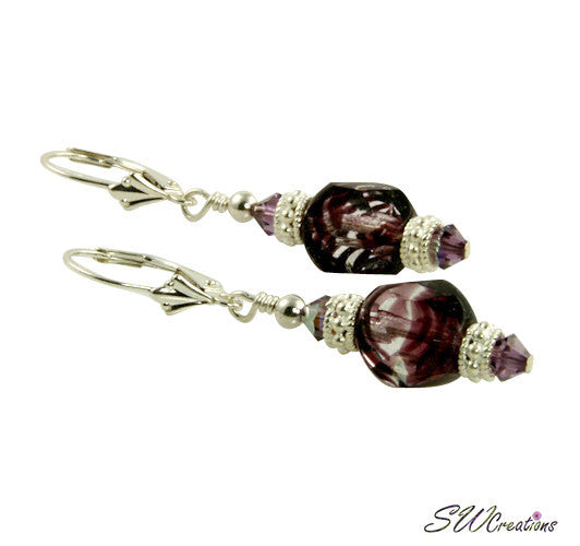 Violet Amethyst Silver Beaded Earrings for Women - Elegant Dangle Drop Jewelry for Party, Wedding & Special Occasions