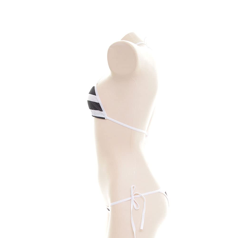 FYMNSI Women's Japanese Anime Lingerie Set - Micro Mini Bikini, Tie Side Swimwear & Striped Bra for Cosplay, Kawaii Fashion | Perfect for Anime Conventions, Beach Parties, and Kawaii Style Photoshoots